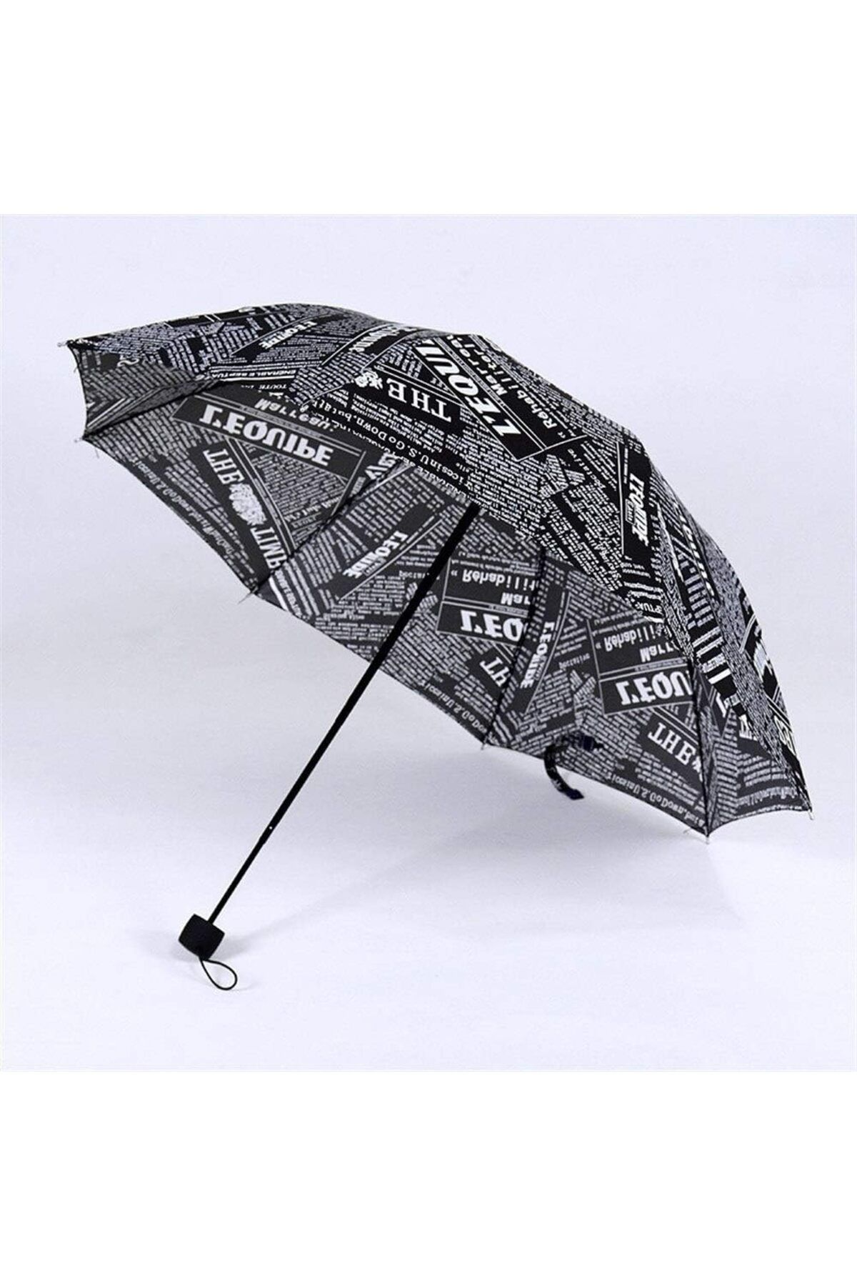 fulina-Newspaper Pattern Three-Folding Umbrella,Fully Automatic Retro Umbrellas for Women Men Kids,Black 5