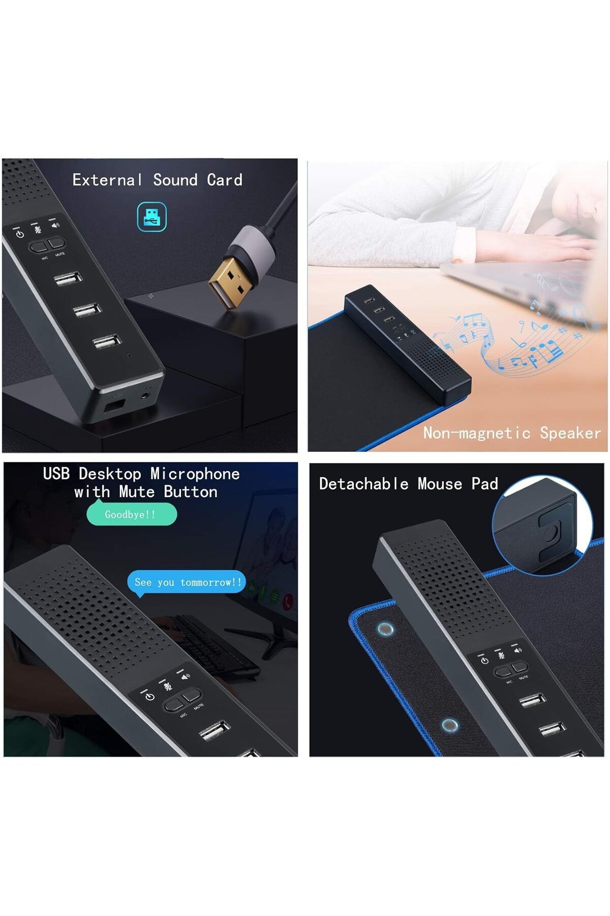 COOYA-مكبر صوت 3 في 1 للكمبيوتر مزود بميكروفون، ومنفذ USB، ومكبر صوت خارجي محمول للمكتب مع محاور 2