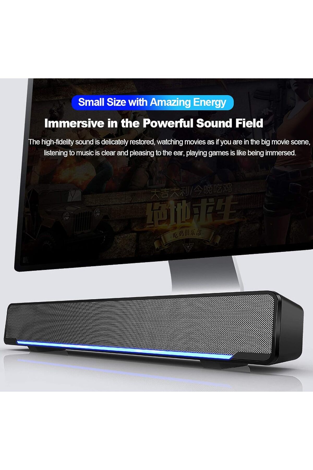 COOYA-Computer Speaker,USB Wired Bar Stereo Player 3.5mm Audio Input for PC Laptop Smartphone Tablet 6