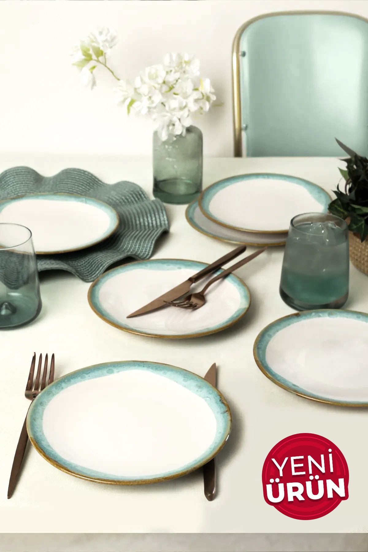 Keramika-Turquoise Wave Aegean Cake Plate 20 cm 6 Pieces Q81 1