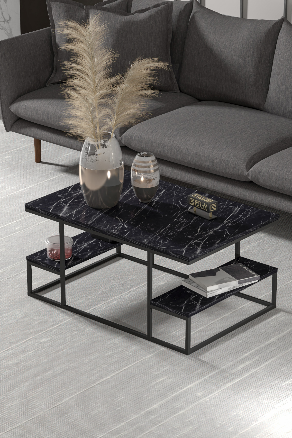 Goldfalez Deluxe Raflı Orta Sehpa Siyah görsel 4
