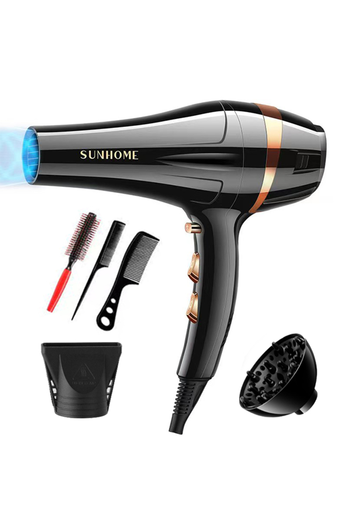 مجفف شعر احترافي مكون من 6 قطع، 2000 وات، 3 درجات...