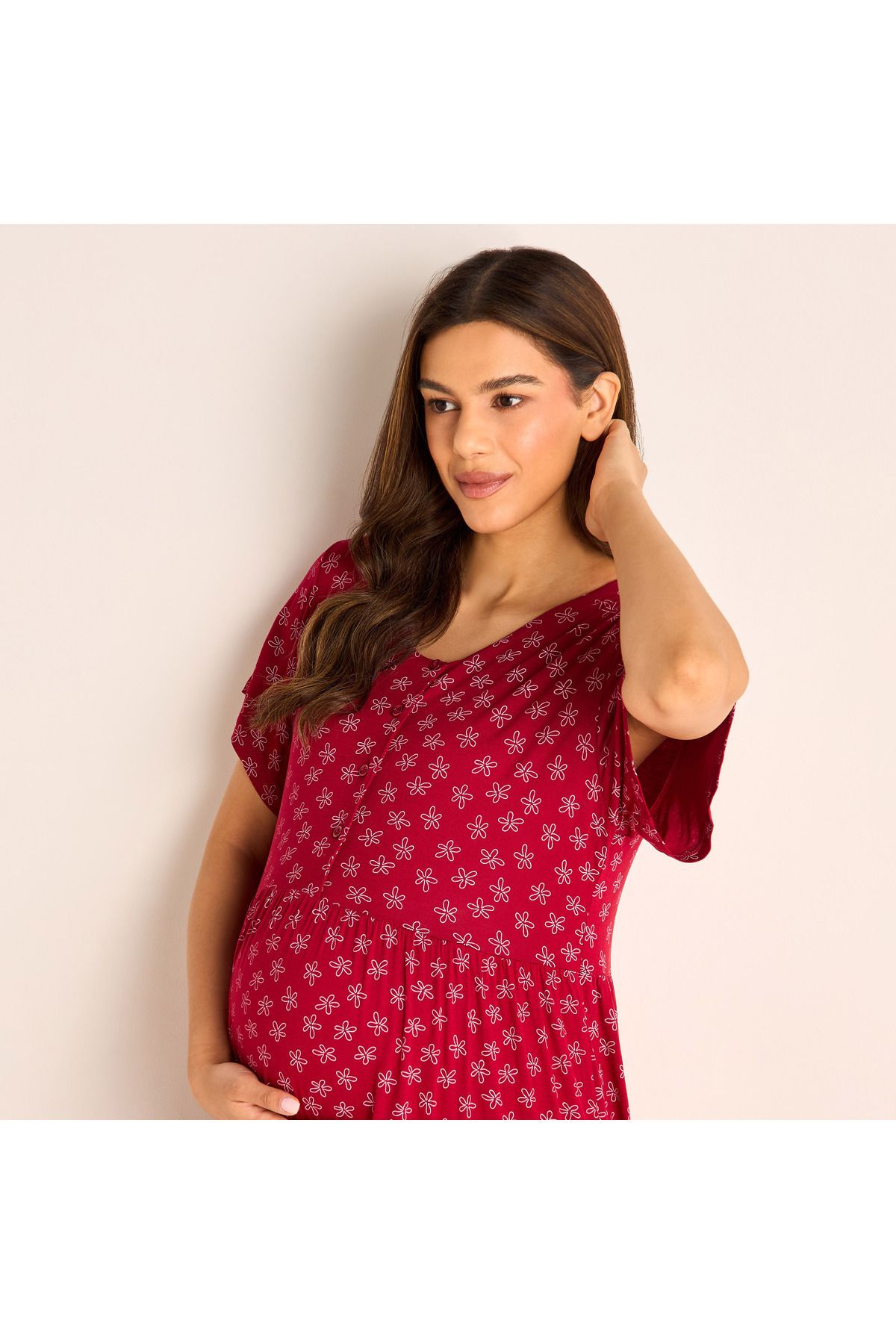 FAV-Printed Maternity Sleepshirt with Short Sleeves 4