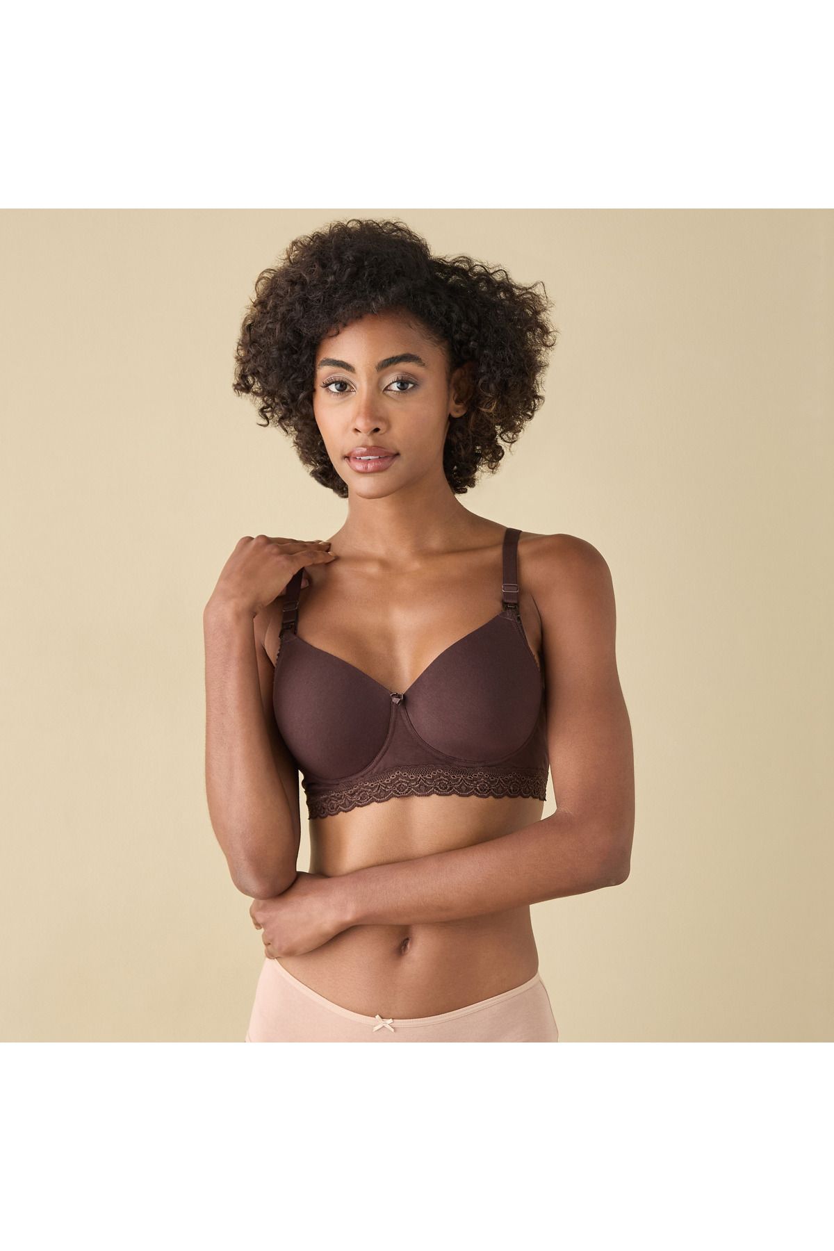 FAV-Lace Detail Solid Nursing Bra with Hook and Eye Closure 1