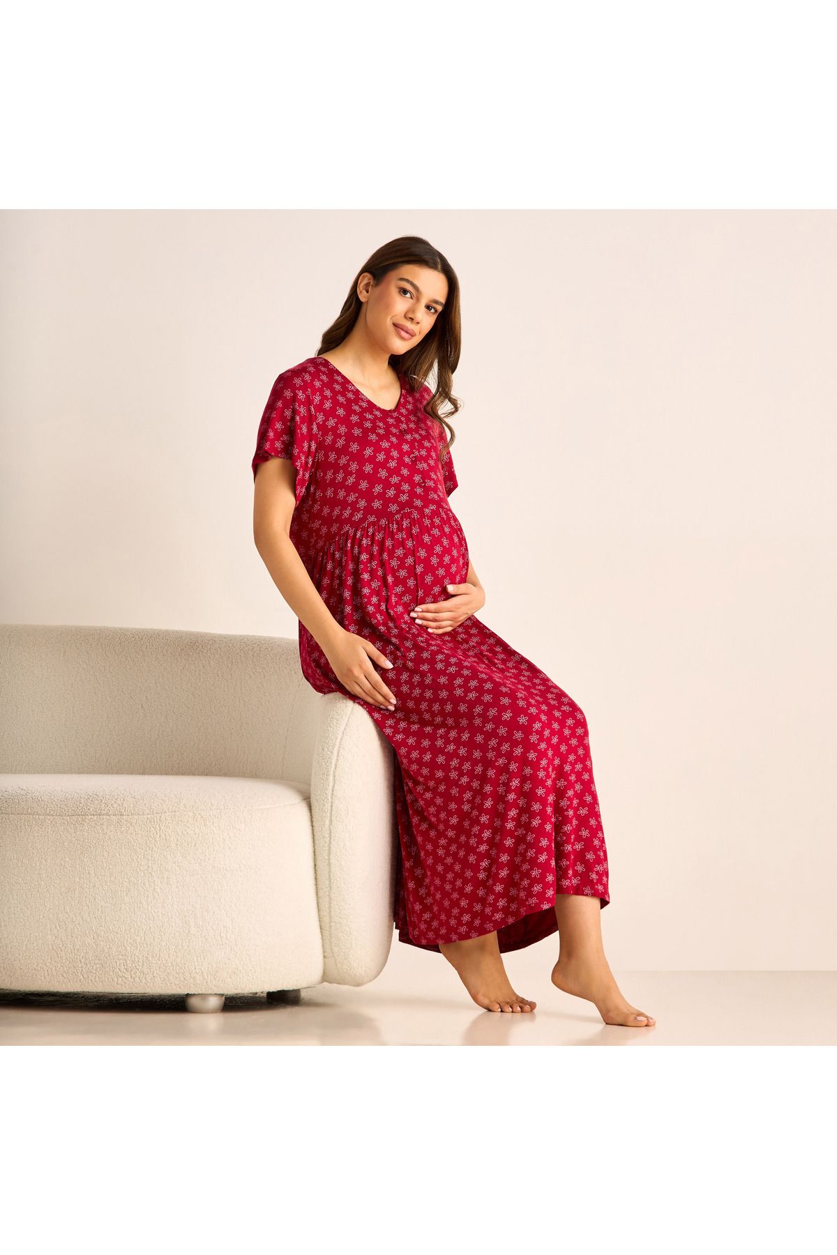 FAV-Printed Maternity Sleepshirt with Short Sleeves 1