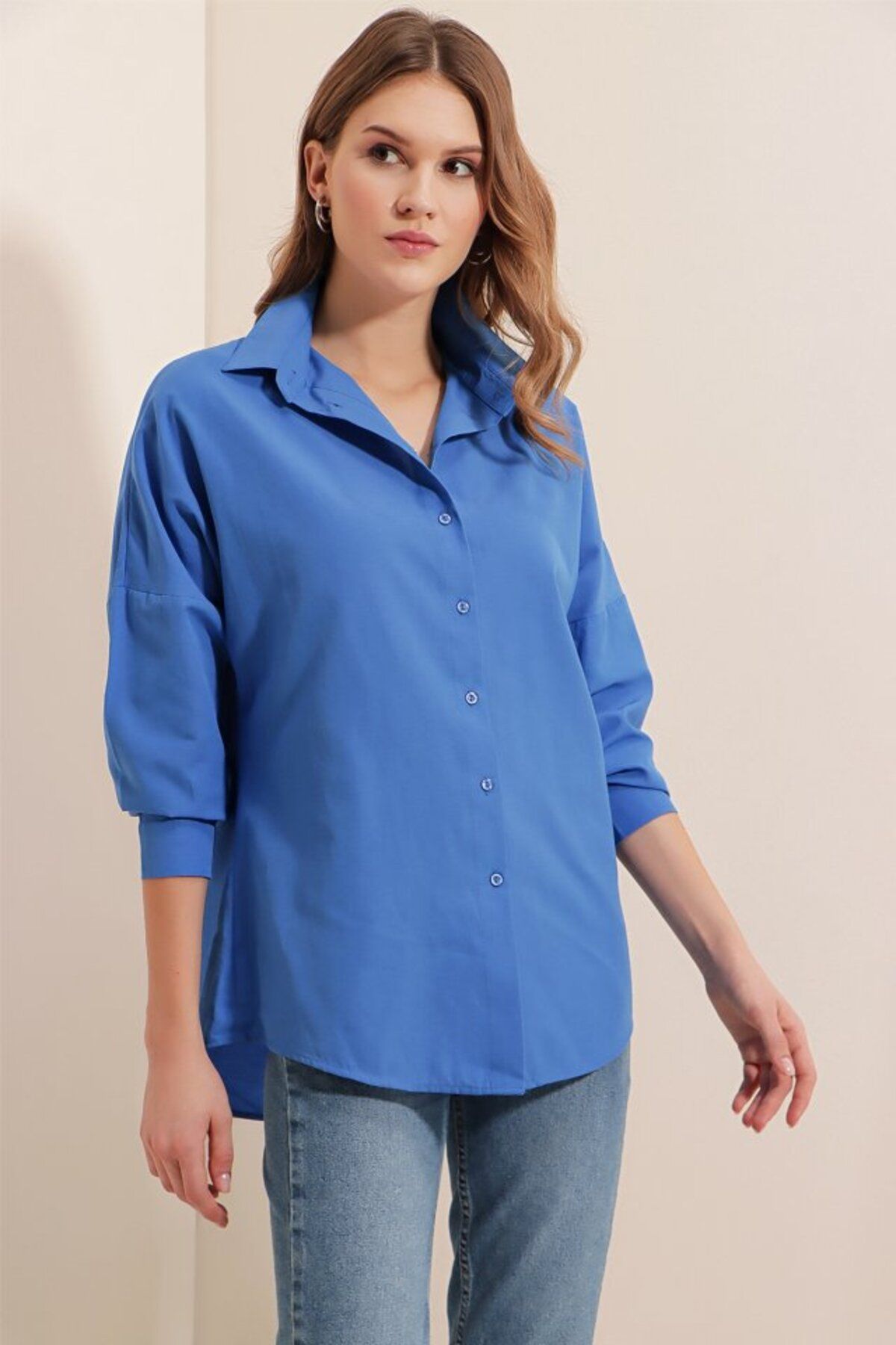 munn collection 3900 Oversize Uzun Basic Gömlek - B.Mavi