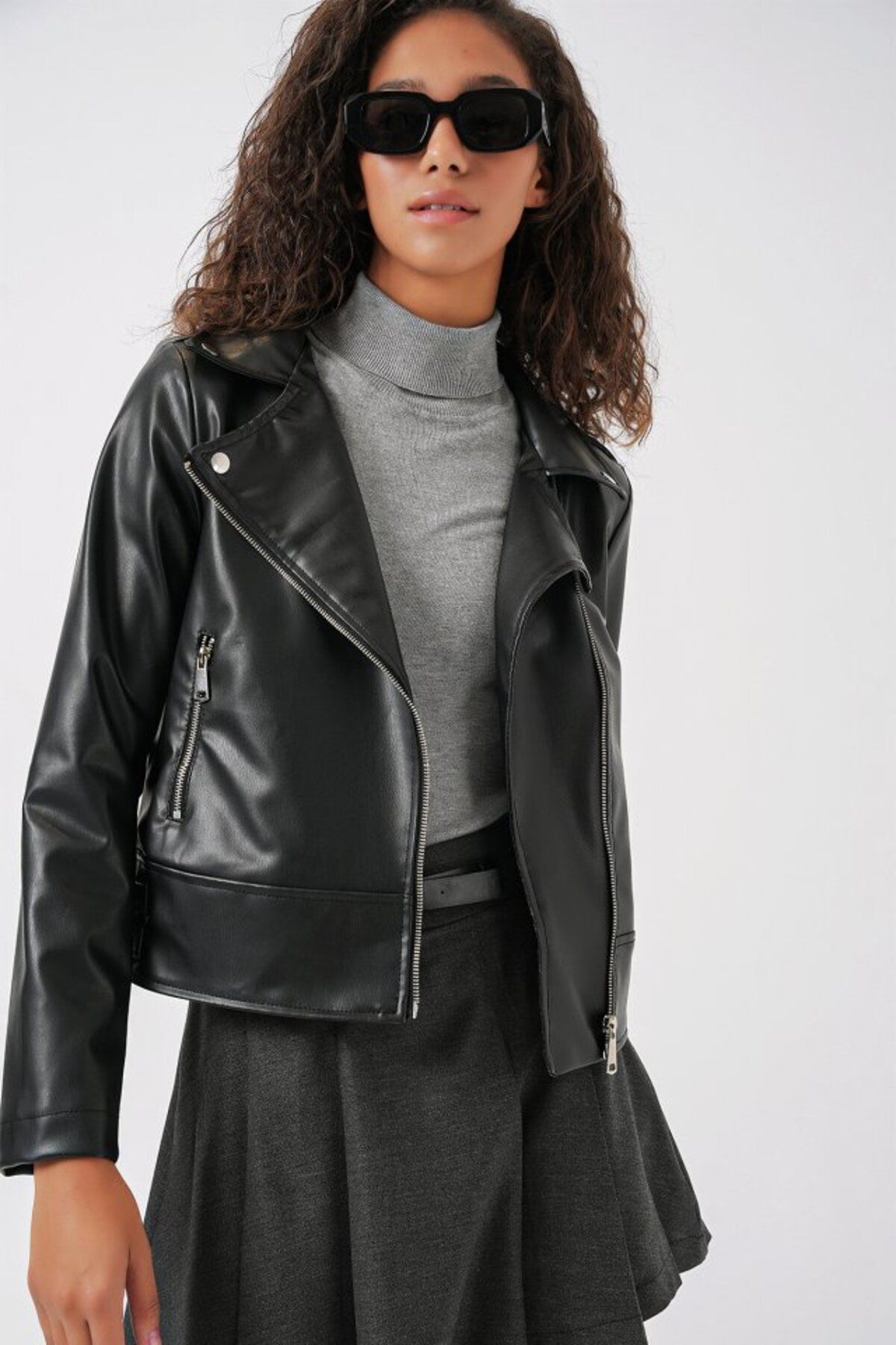 moda wanilia 1044 Suni Deri Ceket - Siyah