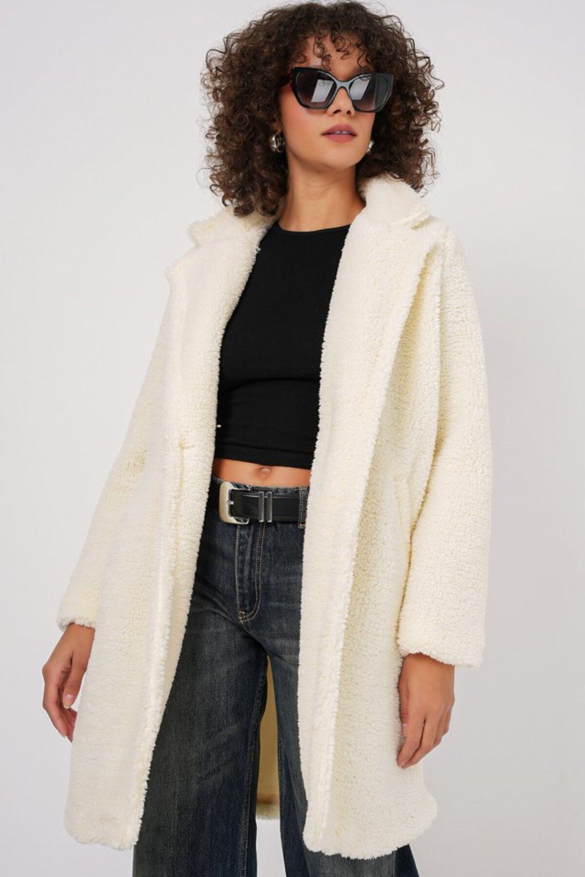 peregrine moda 9148 Oversize Peluş Kaban - Ekru