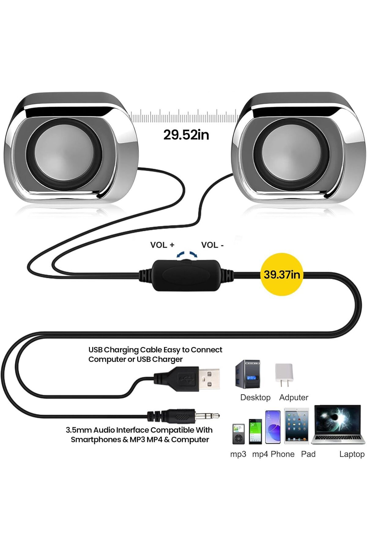 COOYA-Computer Speaker, Volume Control and 3.5 Mm Audio Plug, USB-Powered Desktop Speaker Suitable 6