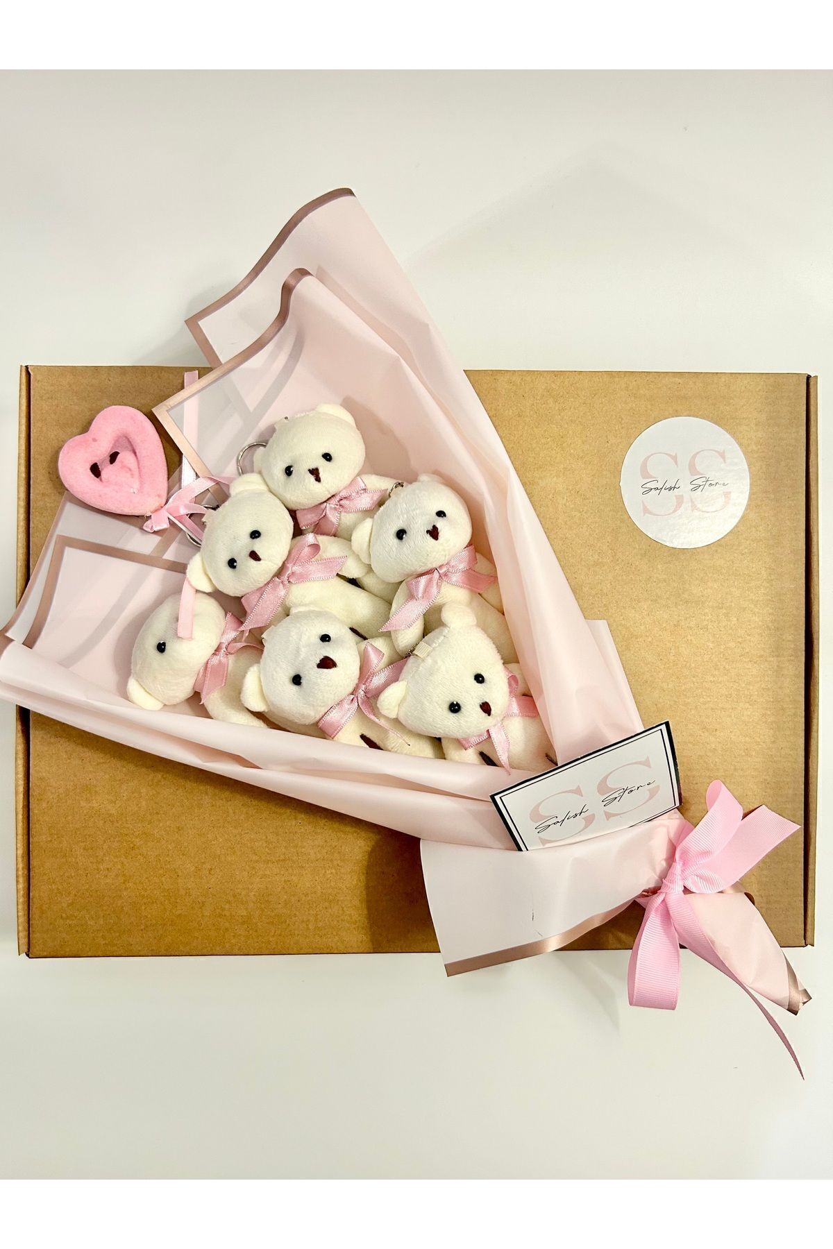 TREND Salish Pembe Ayıcık Buketi Yıldönümü Doğum Günü Sevgililer Günü Hediyesi Hoşgeldin Bebek Hediyesi fotoğrafı 3 (önizleme)