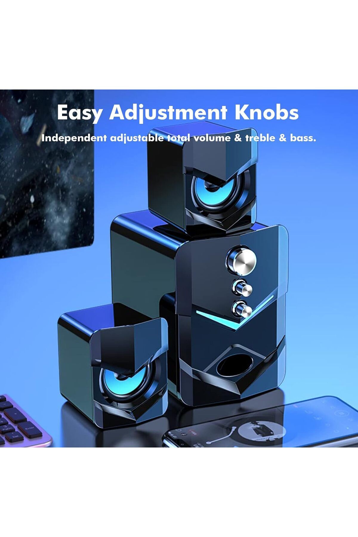 COOYA-Computer Speaker, Subwoofer USB-Powered 2.1 Stereo Multimedia with LED Light 3.5mm Audio Input 6