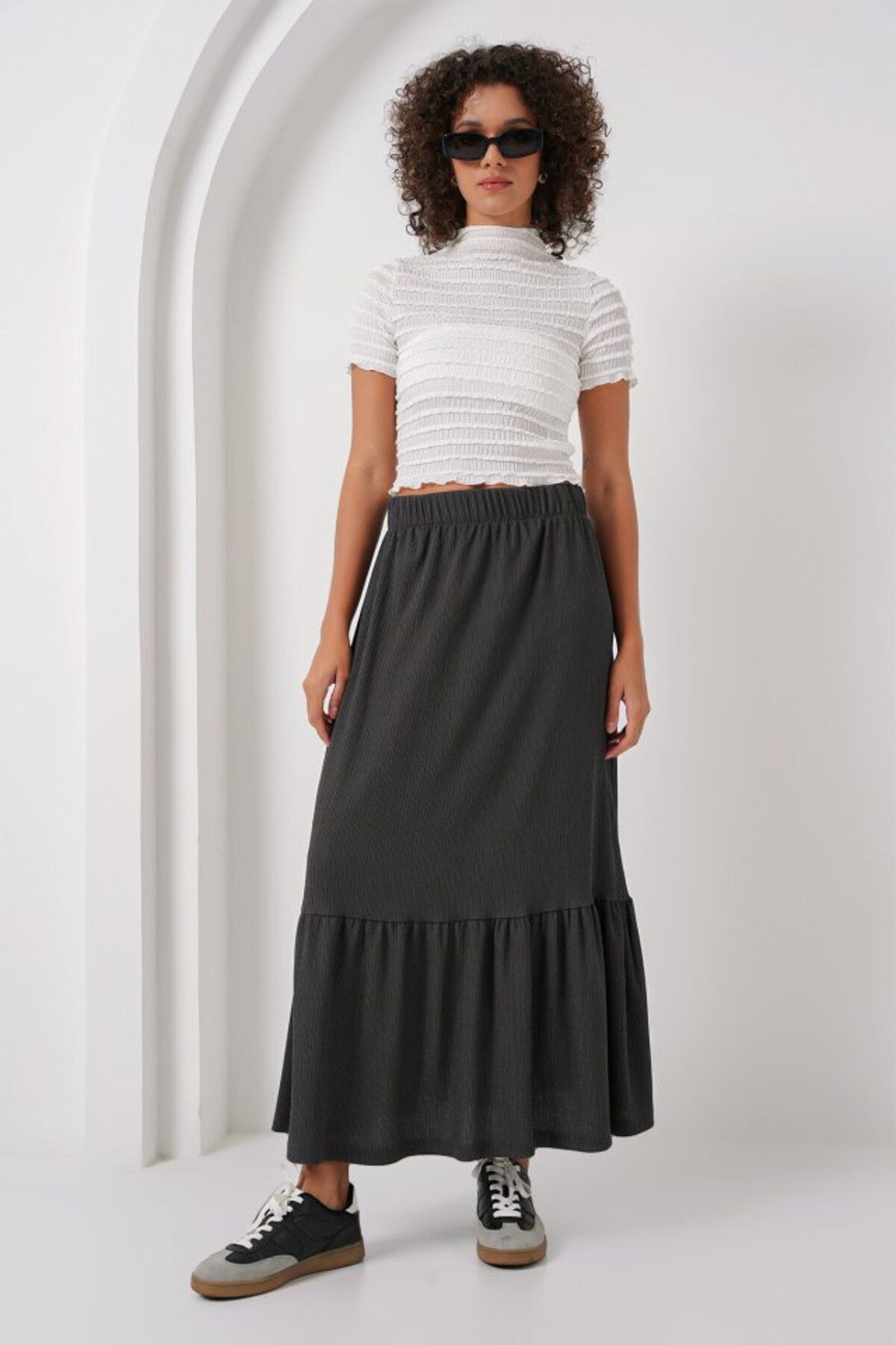 Kokosh moda 1886 Uzun Örme Etek - Antrasit