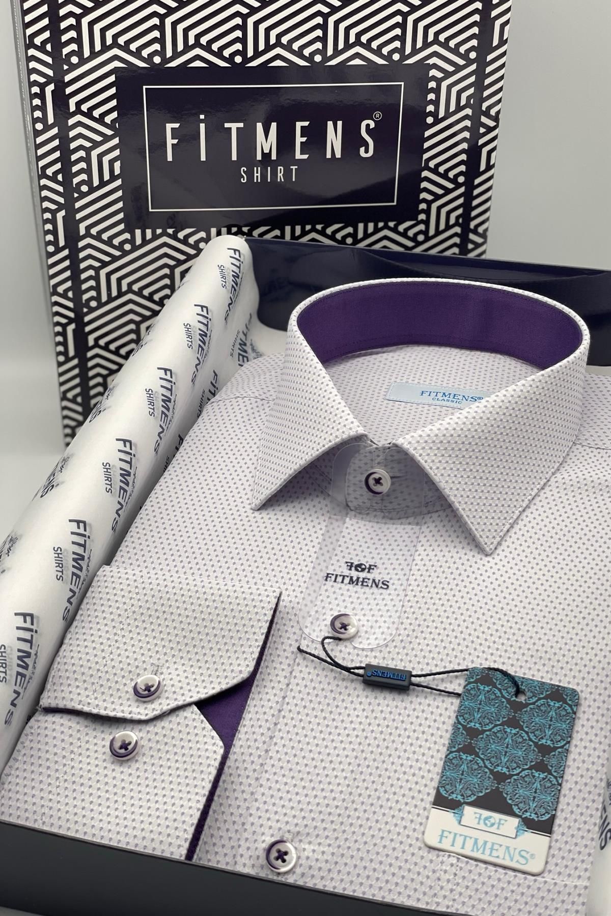 Fitmens Classic Long Sleeve Patterned Men's Shirt with Gift