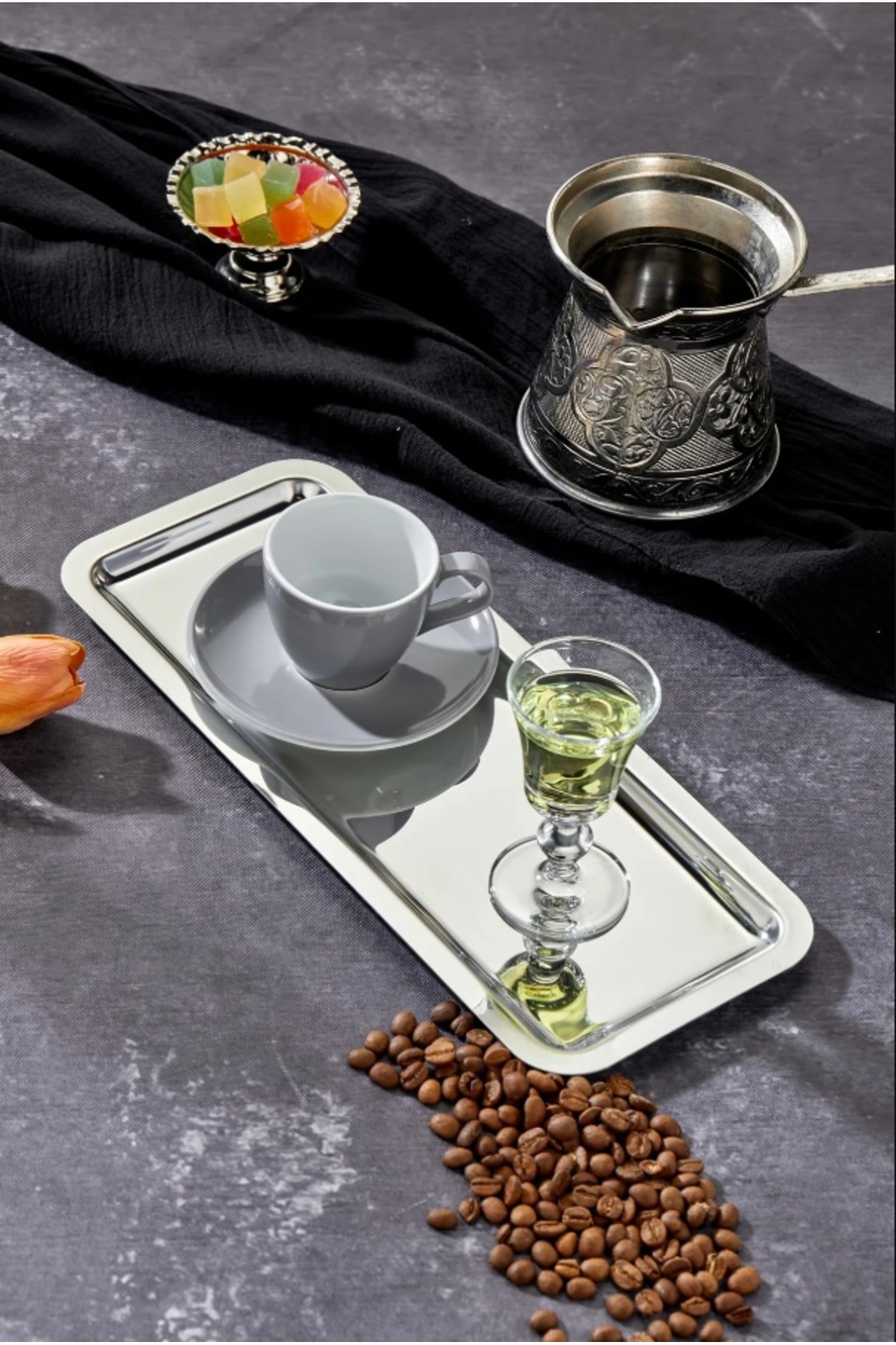 Luxury Rectangular Baton Series Chrome Presentation Tray, Promise Engagement Tray, 33x13cm, Avant-garde Design, 1 Piece