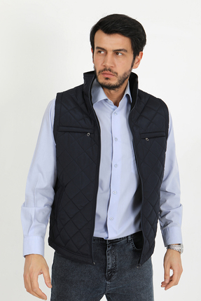 mansory exclusive Lacivert Polarlı Rahat Kalıp Kapitone Şişme Yelek