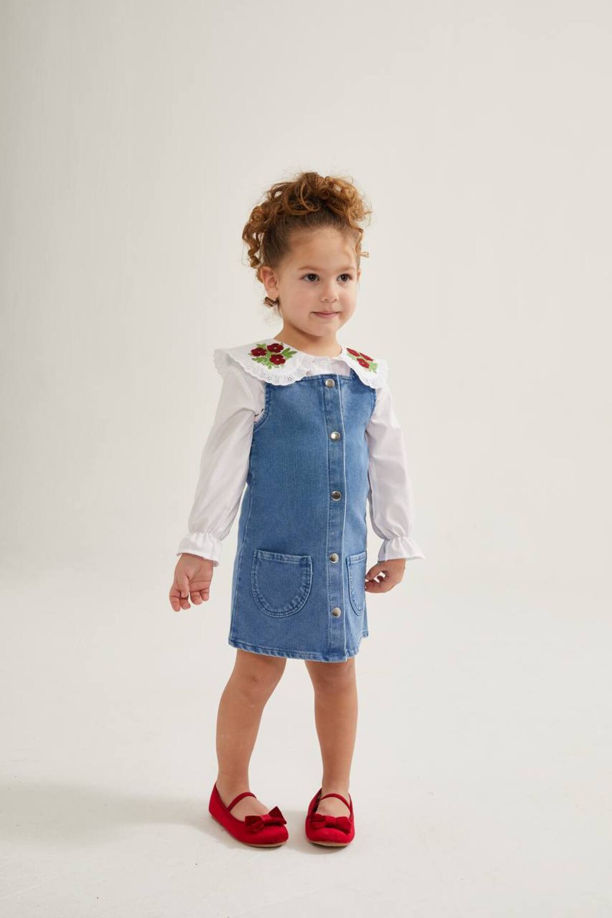 Teeny Weeny Kids Kız Çocuk Denim Jile Gömlek Takım fotoğrafı 4 (önizleme)
