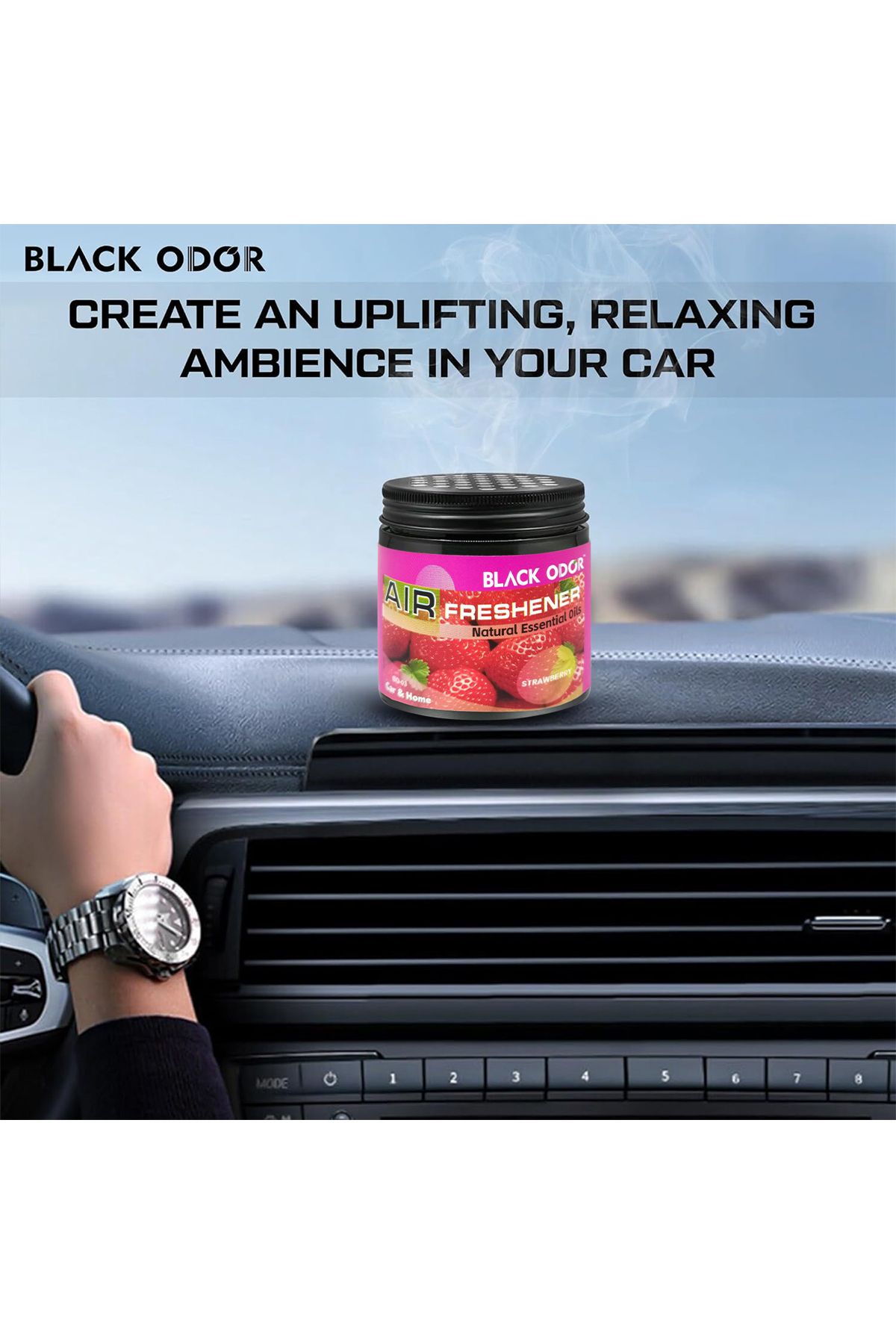 Generic-Black Odor Air Freshener with Natural Essential Oils, 180g - Ideal for Car & Home -Strawberry 2