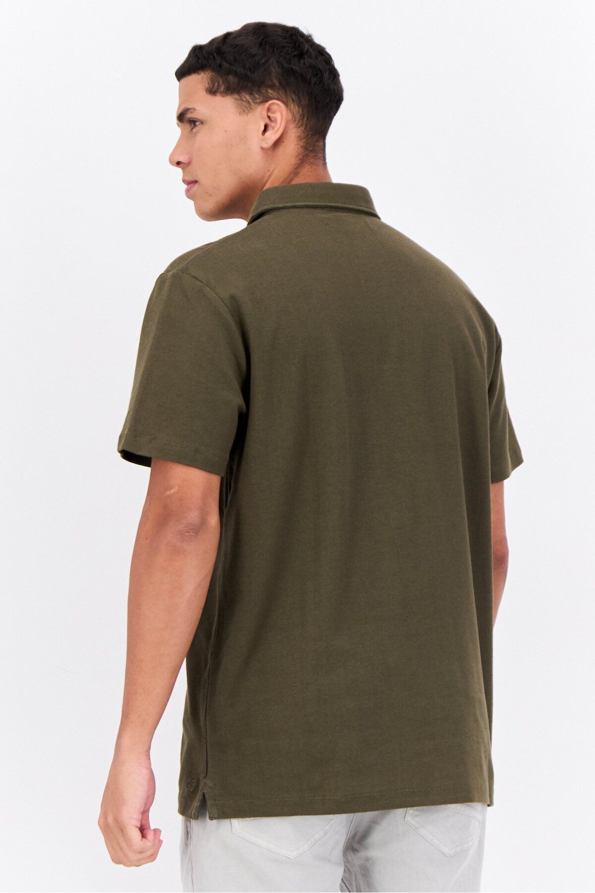 French Connection-Men Regular Fit Short Sleeves Brand Logo Polo Shirt, Olive 3