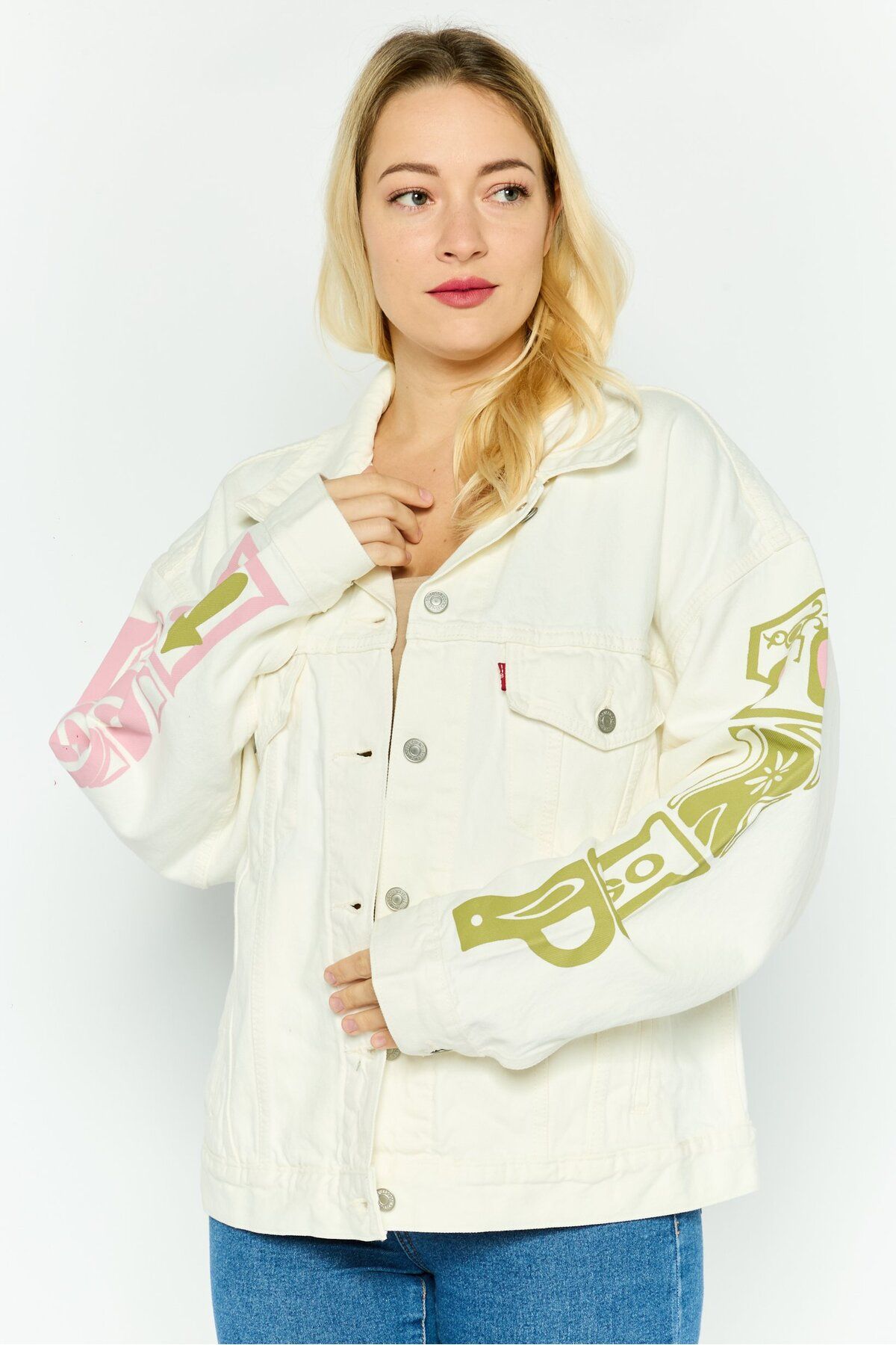 Levi's-Women Graphic Print Denim Jacket, White 1