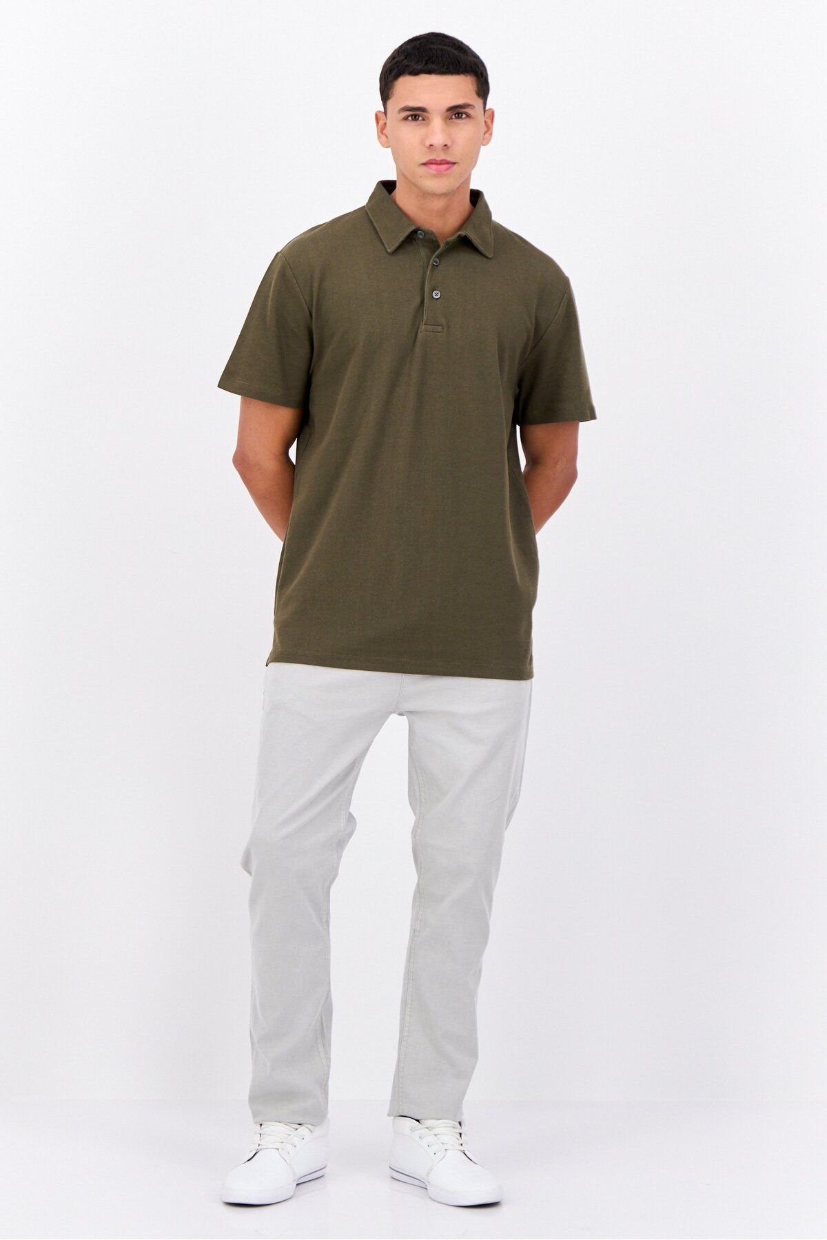 French Connection-Men Regular Fit Short Sleeves Brand Logo Polo Shirt, Olive 4