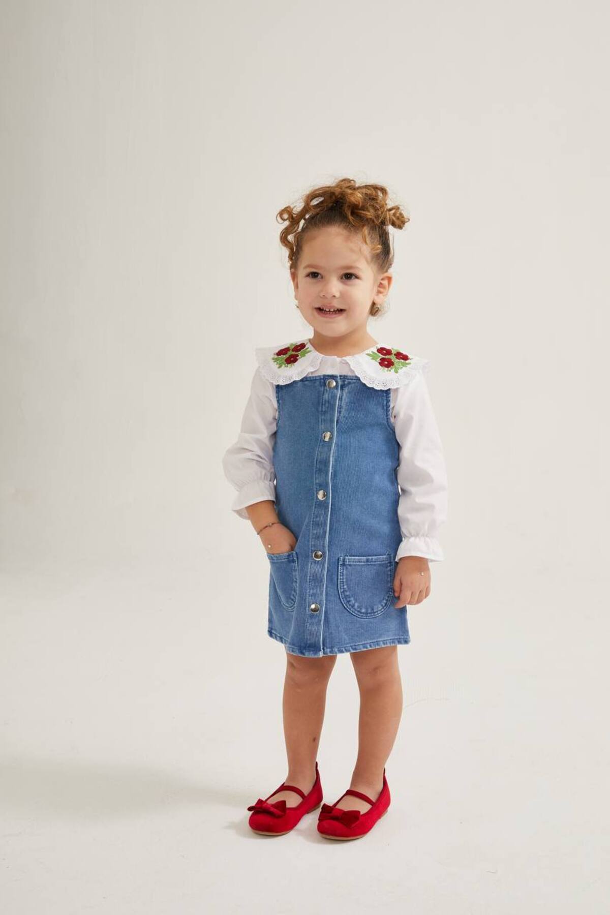 Teeny Weeny Kids Kız Çocuk Denim Jile Gömlek Takım fotoğrafı 2 (önizleme)