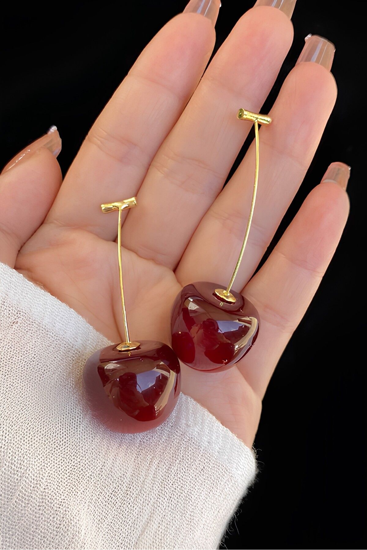 Takı Dükkanı-3D Real Look Large Size Cherry Earrings Pair - bck40 6