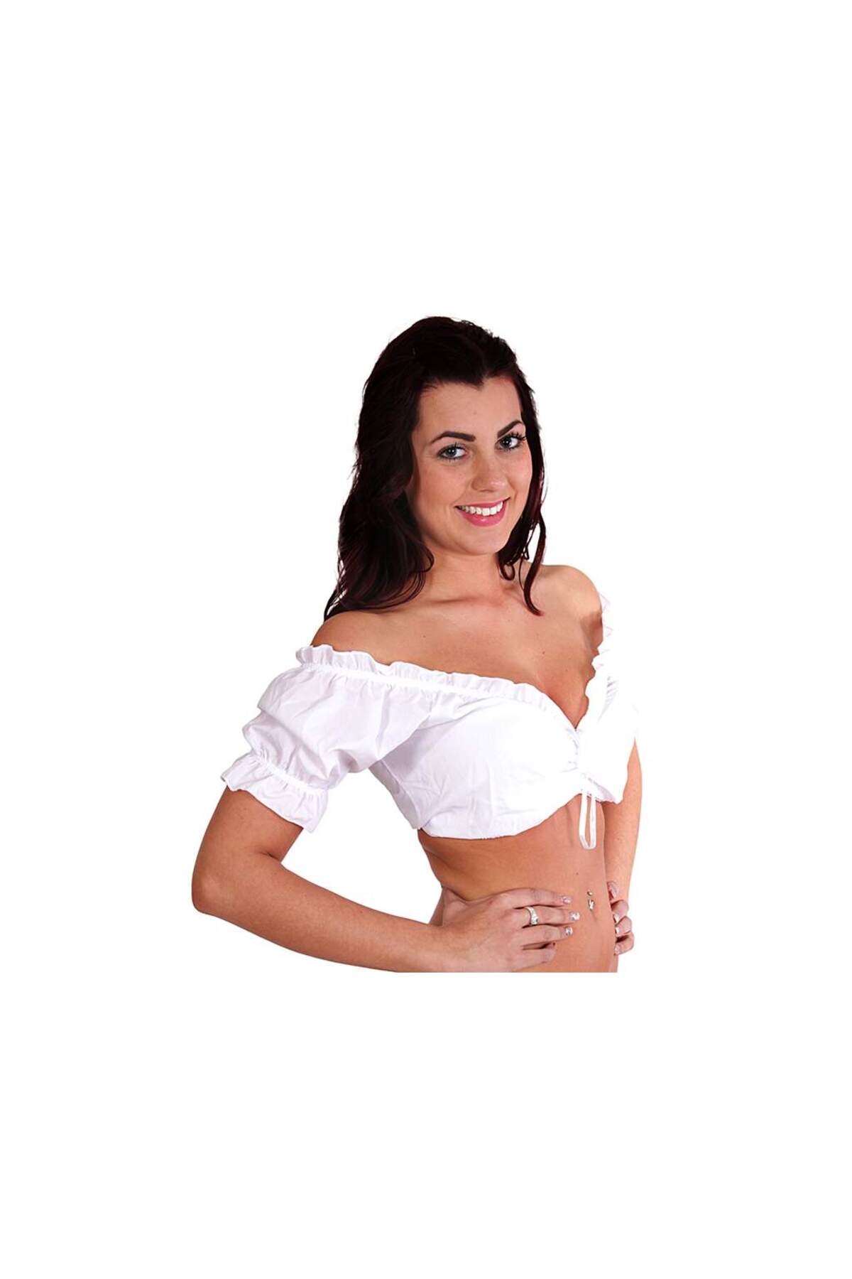 mbderoos Crop Dirndl Blouse, Folk Puffy Sleeve Top, White Frill Crop Top görsel 4