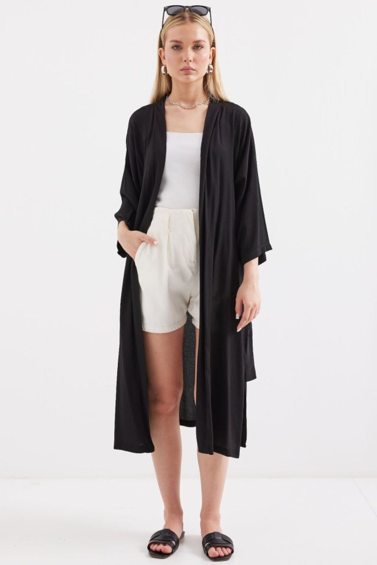 novafems Yırtmaçlı Yazlık Kimono - Siyah