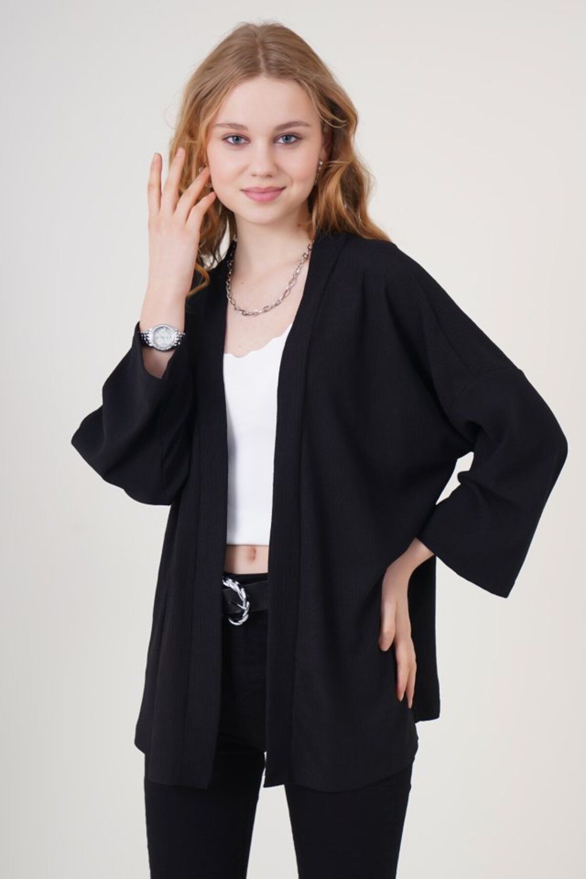 novafems 5862 Örme Kimono - Siyah
