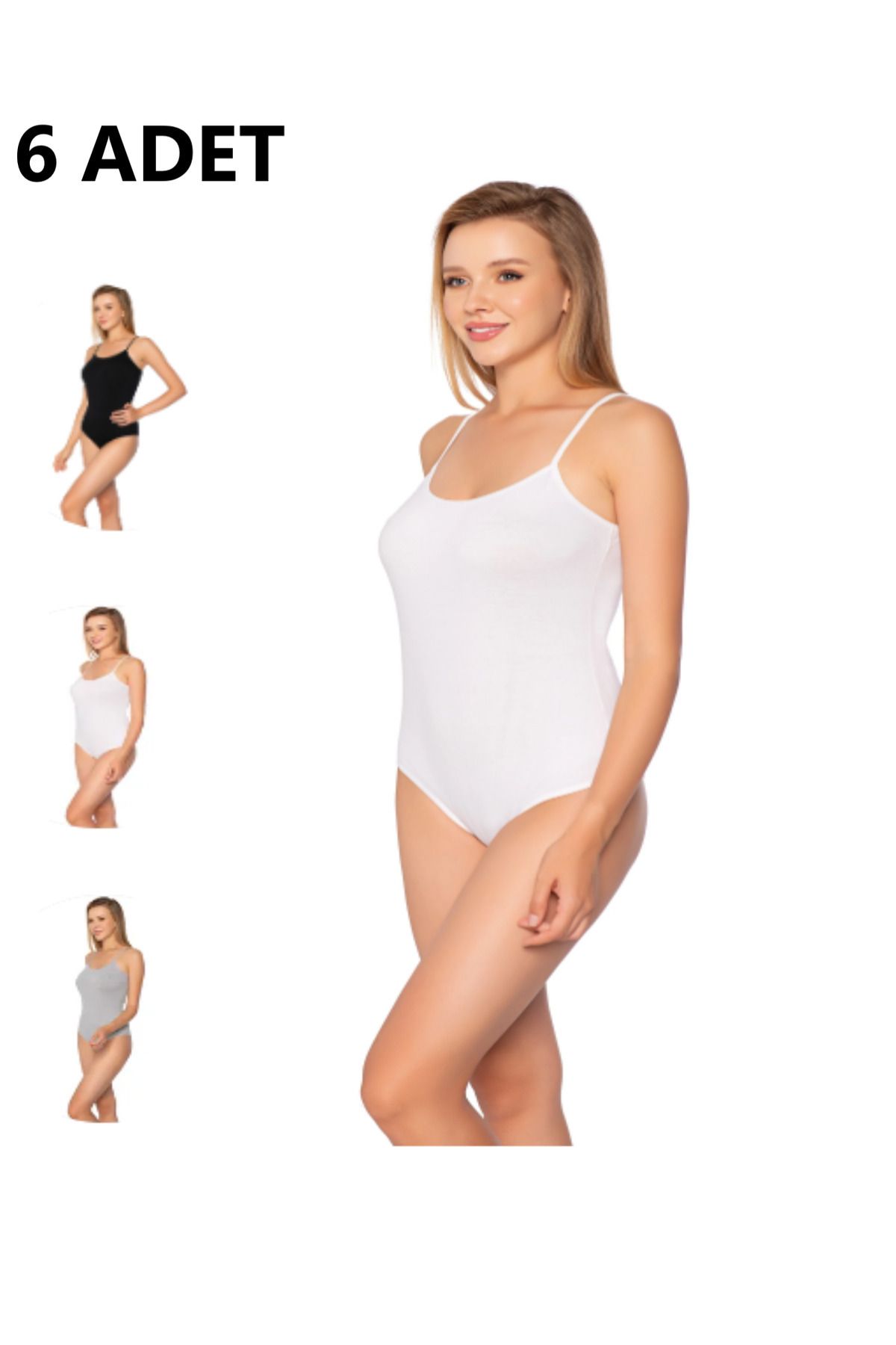 SİERNA İp Askılı Çıt Çıtlı Kancalı Body 6'lı Paket Gri-siyah-beyaz srn-001902