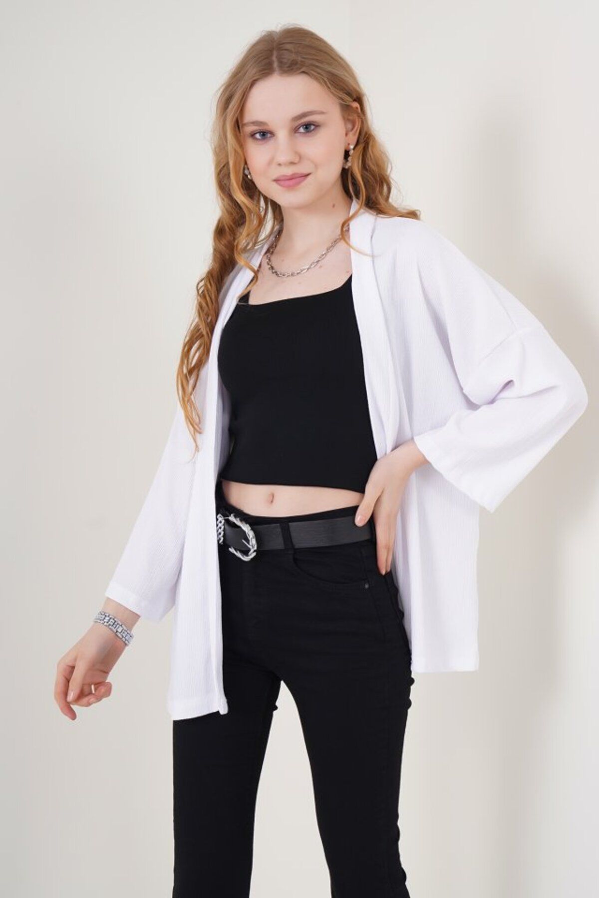 novafems 5862 Örme Kimono - Beyaz