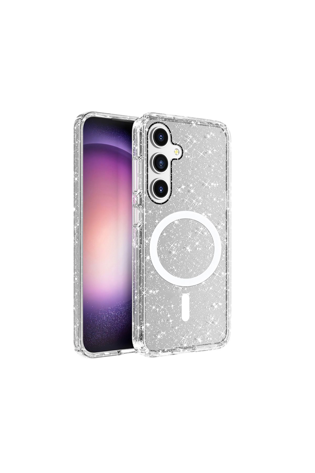 UnDePlus Samsung Galaxy S25 Kılıf Magsafe Şarj Özellikli Simli Sert Şeffaf Allstar Kapak