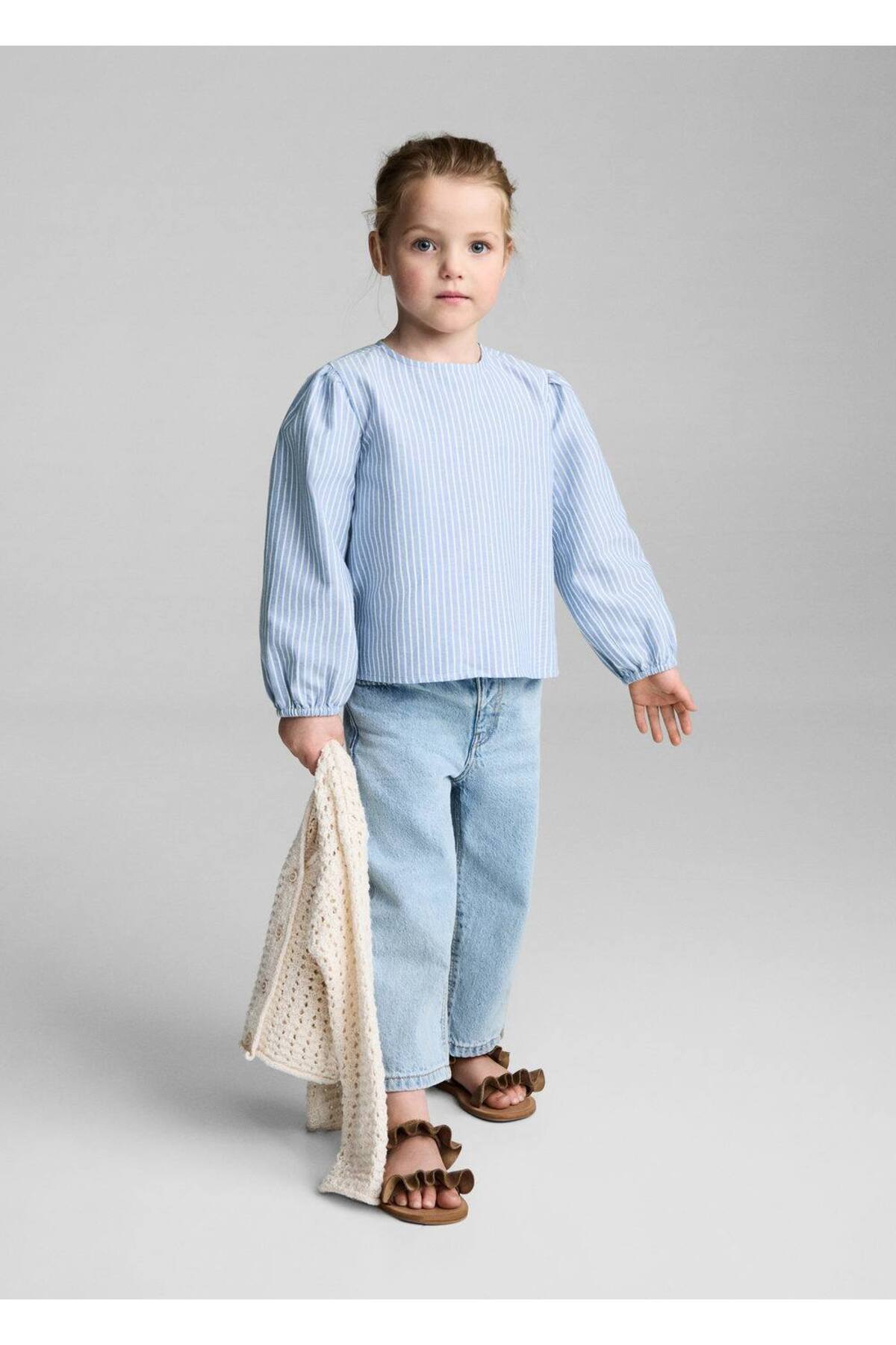 Çizgili pamuklu bluz
