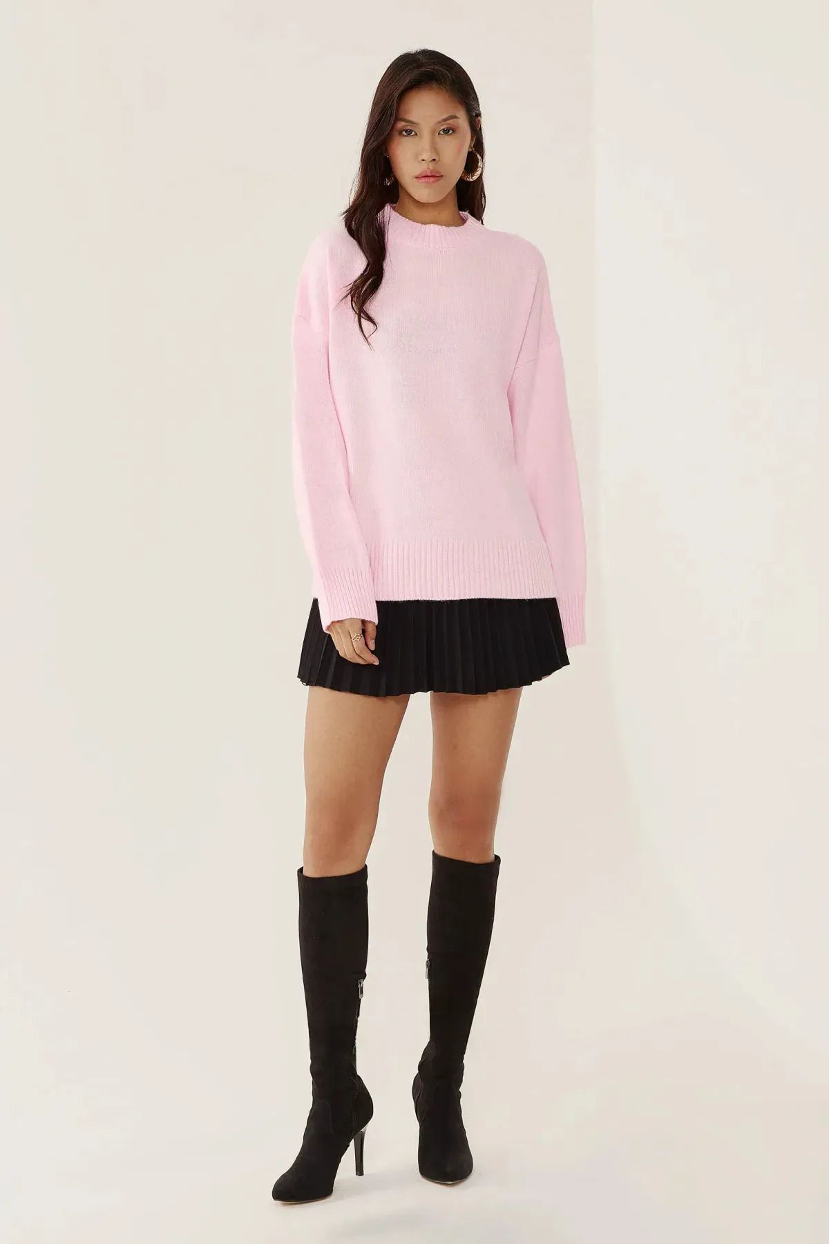 iconPARIS-Pink Crew Neck Oversize Knitwear Women's Sweater 2