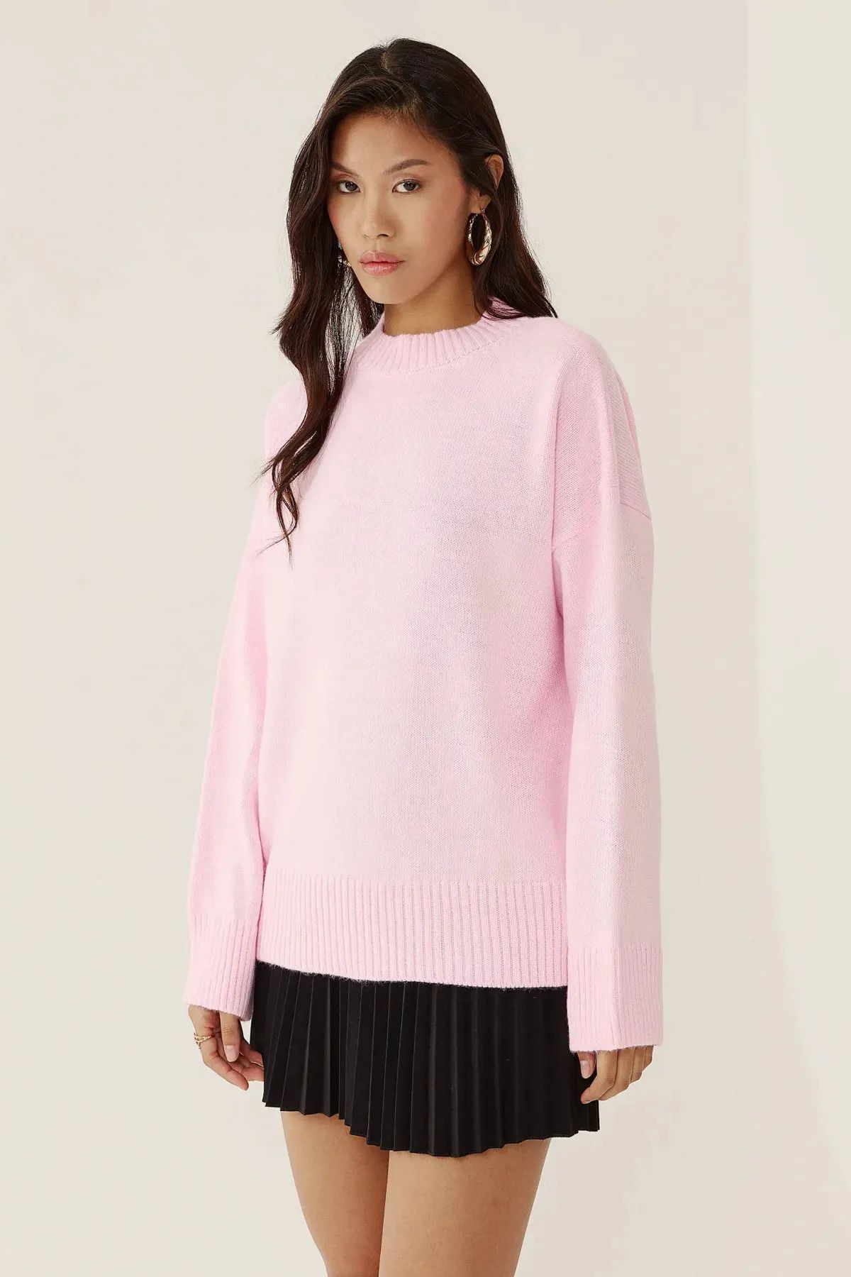 iconPARIS-Pink Crew Neck Oversize Knitwear Women's Sweater 1