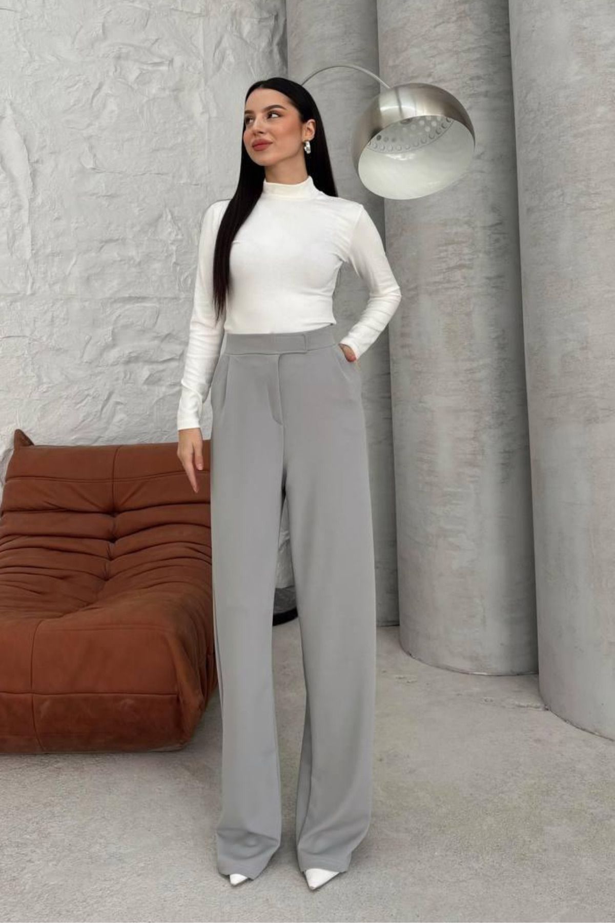 Balenbi-Pantaloni Palazzo de damă cu închidere cu velcro din Lycra - 1077 4