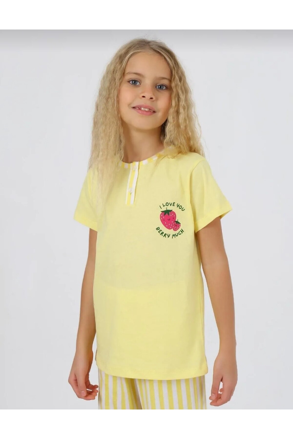 Elidabutik Sarı kısa kol %100 pamuk strawberry pijama takımı fotoğrafı 2 (önizleme)