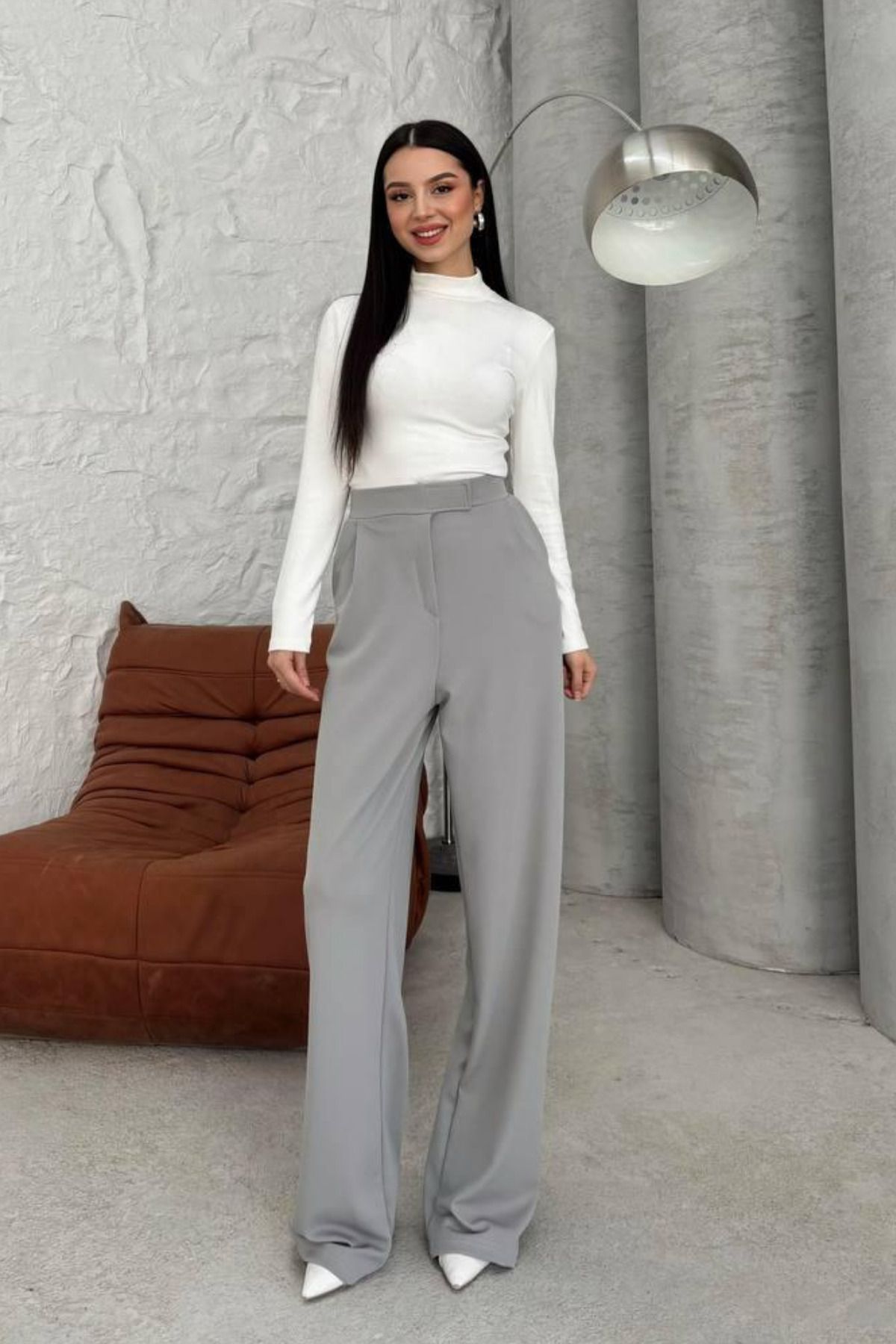 Balenbi-Pantaloni Palazzo de damă cu închidere cu velcro din Lycra - 1077 7