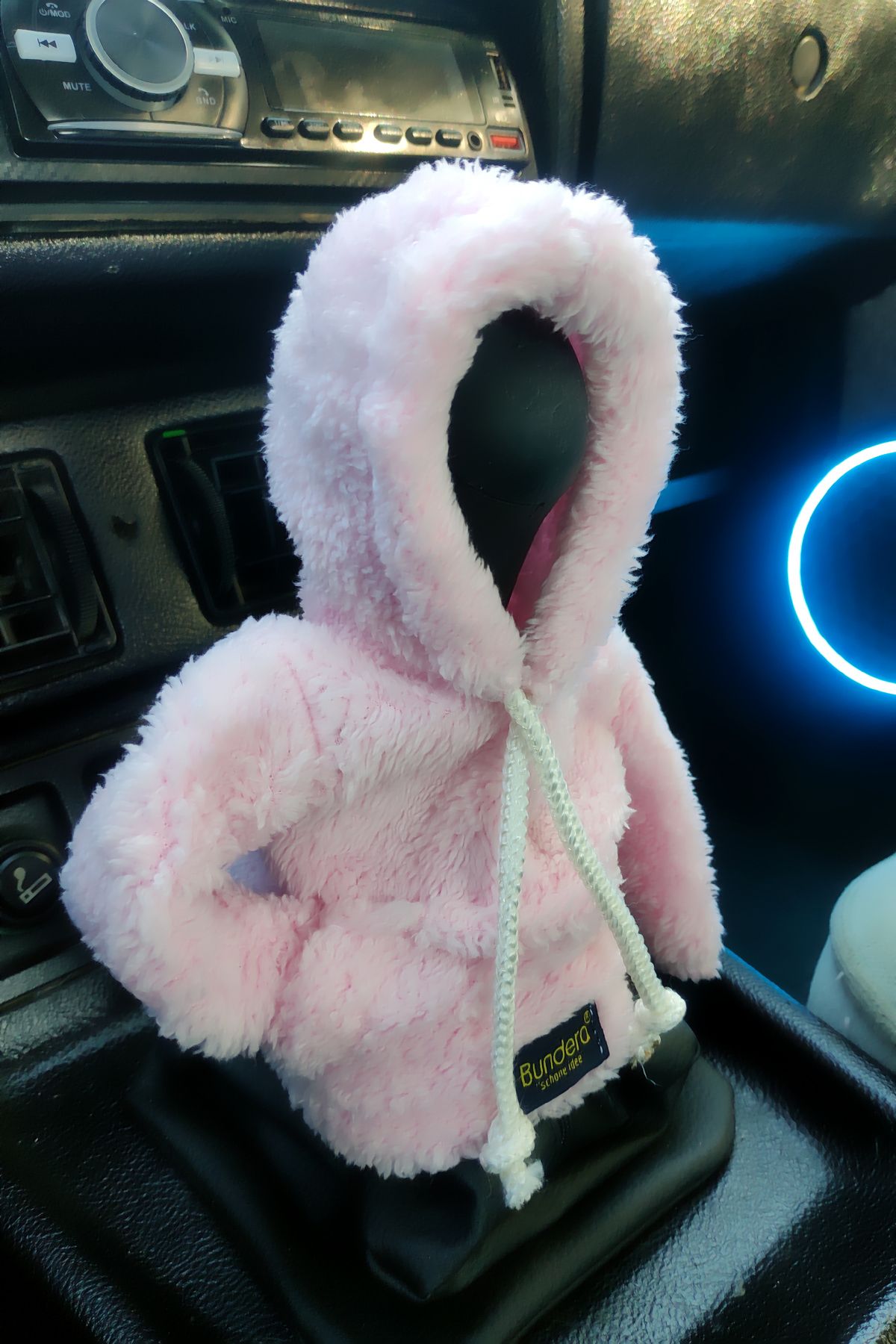 Bundeba-Pink Plush Hoodie Gear Shift Knob with Door Polish Automotive Accessory 5