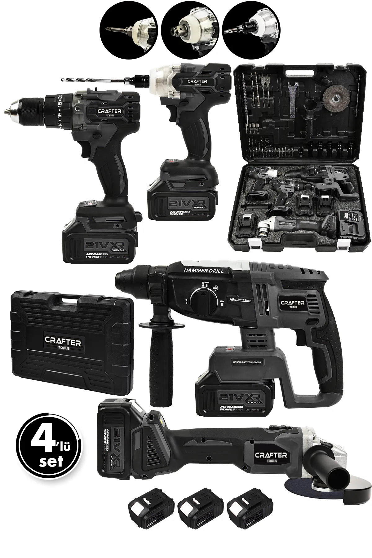 CRAFTERTOOLS 4'lü Set 21v 3.0ah Şarjlı Taşlama- Şarjlı Hilti-13mm