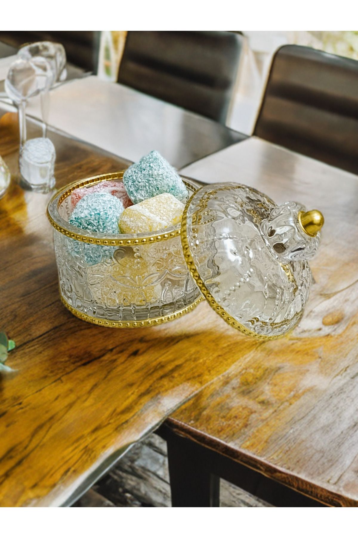 SAMSA-Crystal Decor Gold Glass Sugar Bowl and Turkish Delight Bowl Set 1 Piece 5
