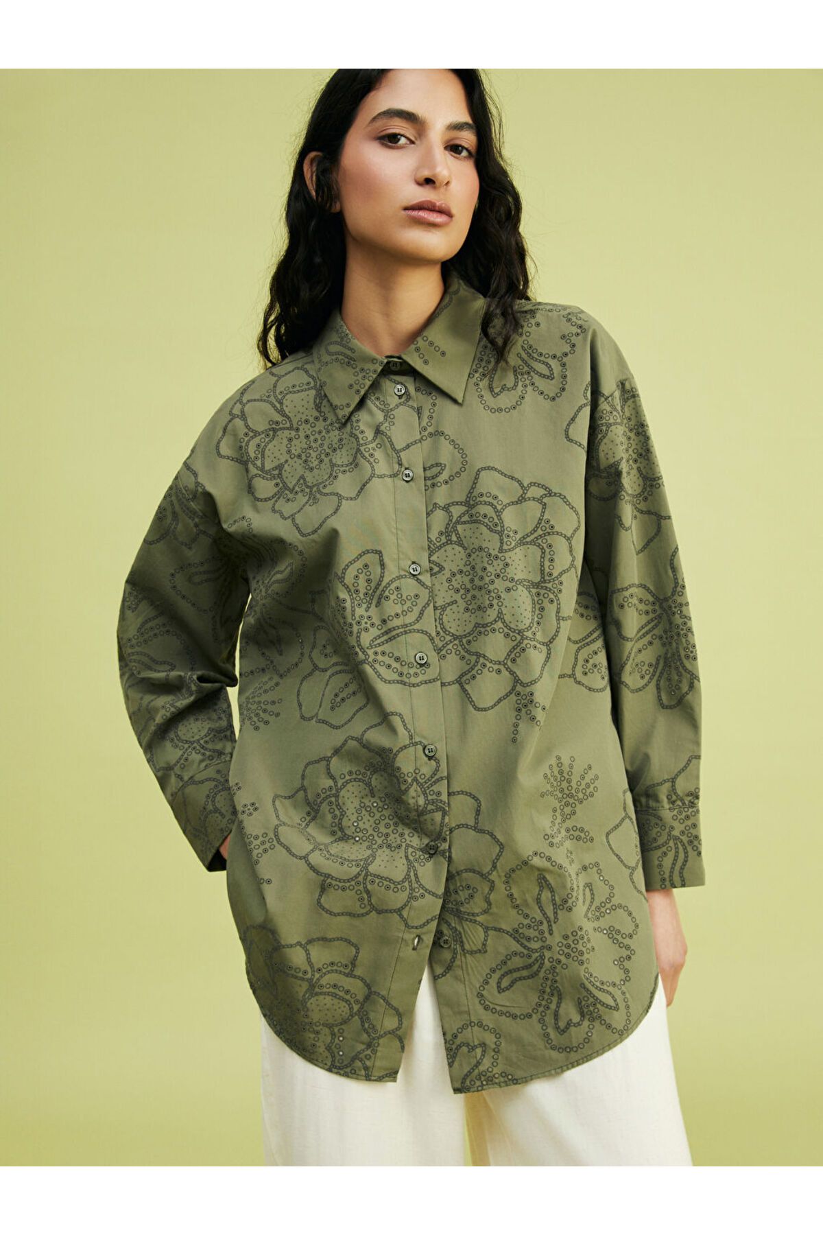 LC Waikiki Yeni Sezon Cicekli Oversize Poplin Kadin Gomlek Tunik - S5LE16Z8