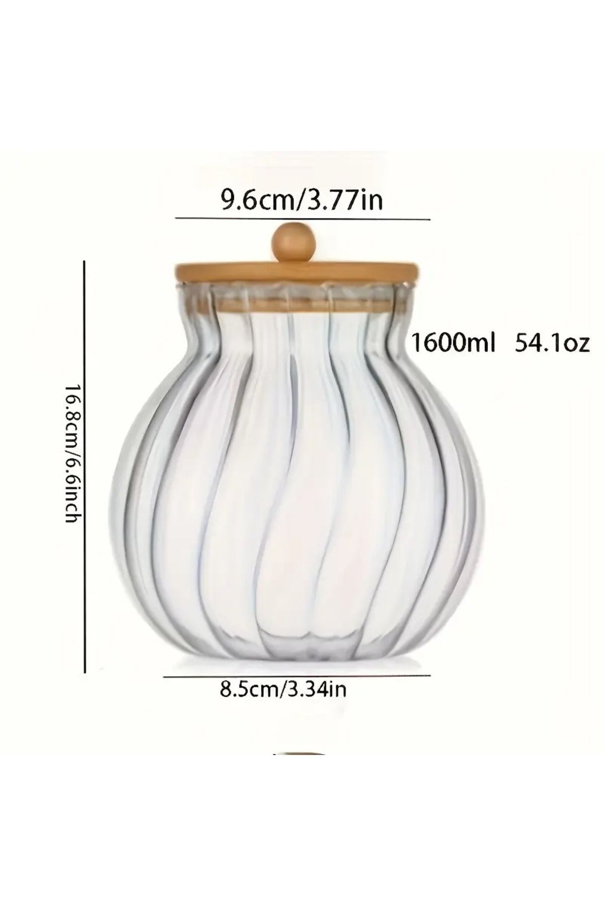 devigo-3Pcs Striped Glass Storage Jar with Bamboo Lid - Multi-Purpose Jar Set 3