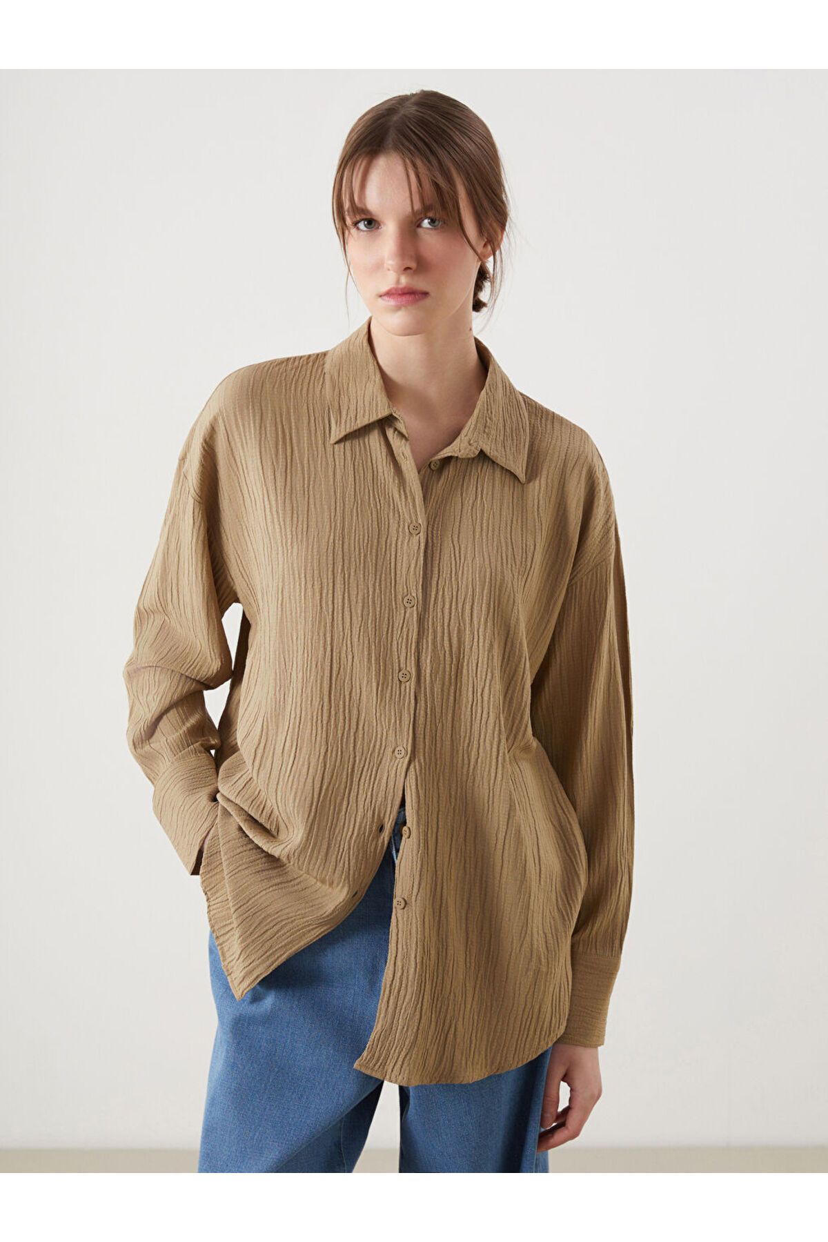 LC Waikiki Yeni Sezon Dokulu Oversize Kadin Gomlek - S5JS16Z8