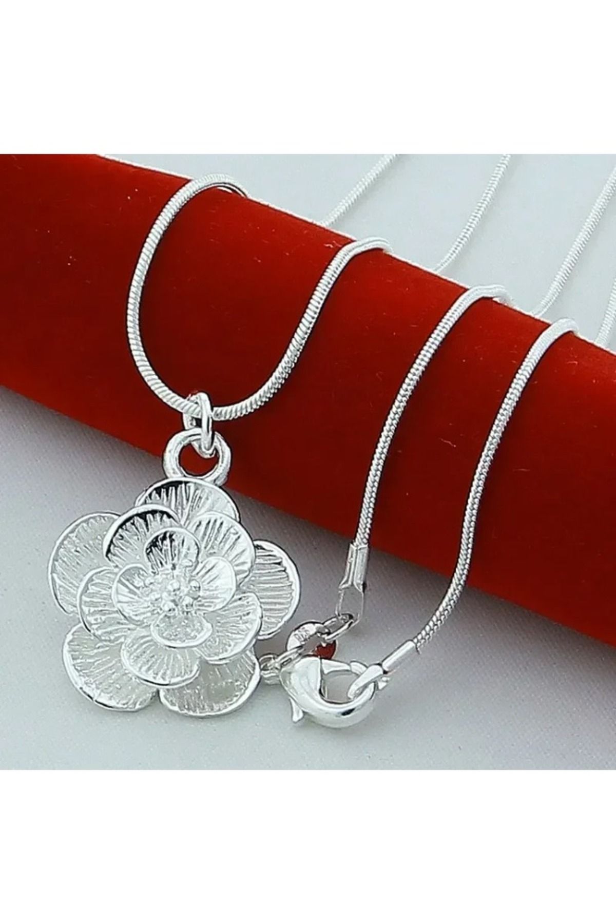 Choice-50cm DOTEFFIL 925 Sterling Silver Rose Flower Pendant Necklace 18/20-24/26/30 Inch Snake Chain For W 5