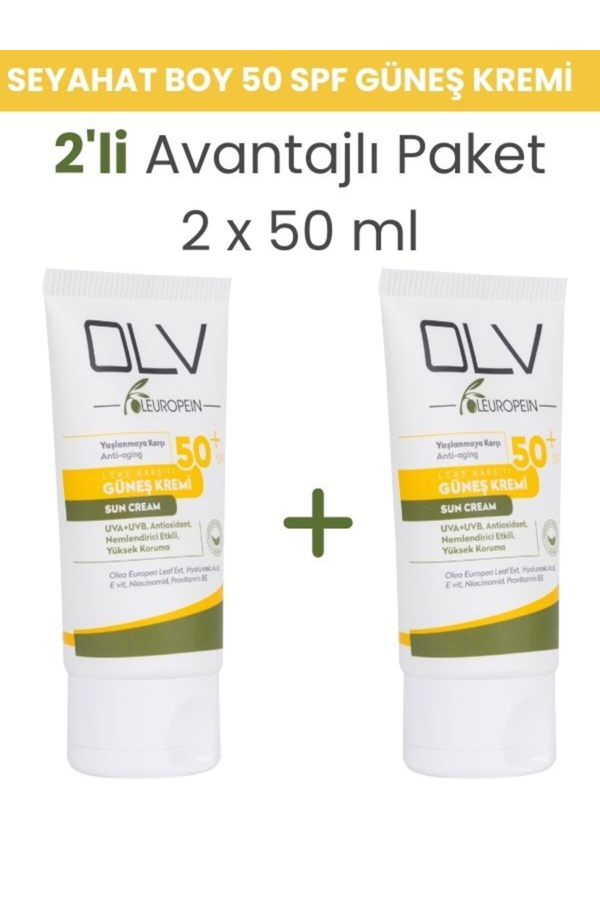 OLV Spf 50 Yaşlanma Karşıtı Leke Karşıtı Güneş Kremi 50 ml Seyahat Boy Paketi