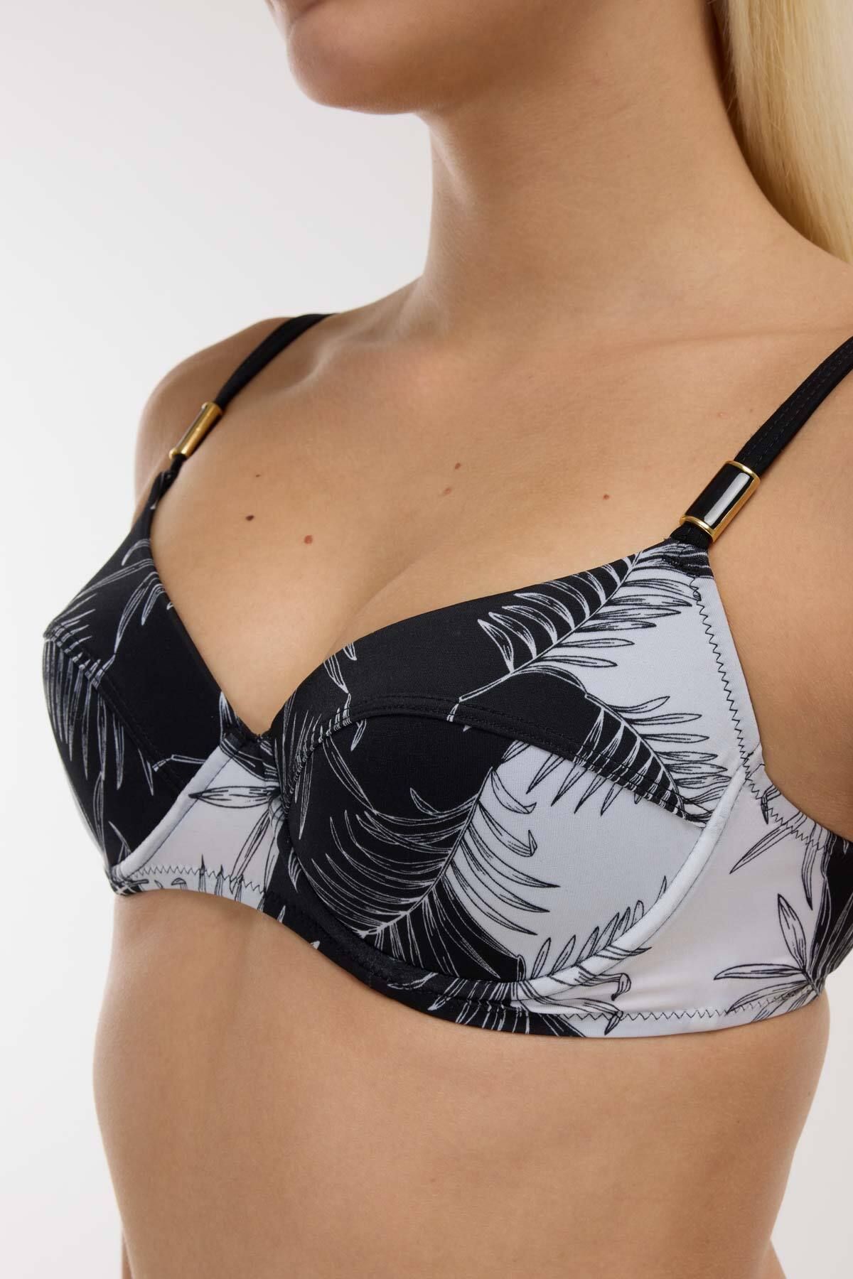 AYYILDIZ-40218 Black Leaf Patterned Recovery Bikini Set 2