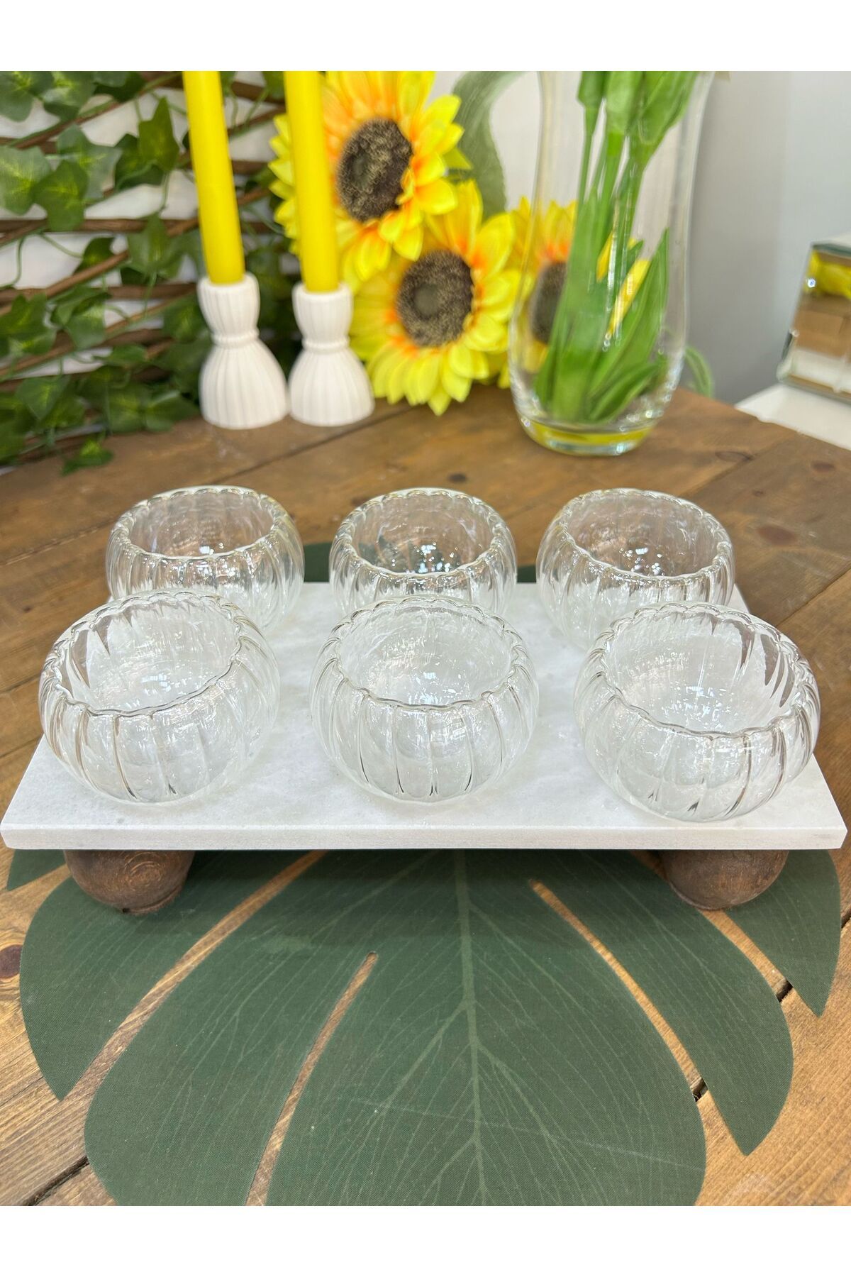 KRD Home 6 lı çift cidarlı optikli çizgili mini sosluk