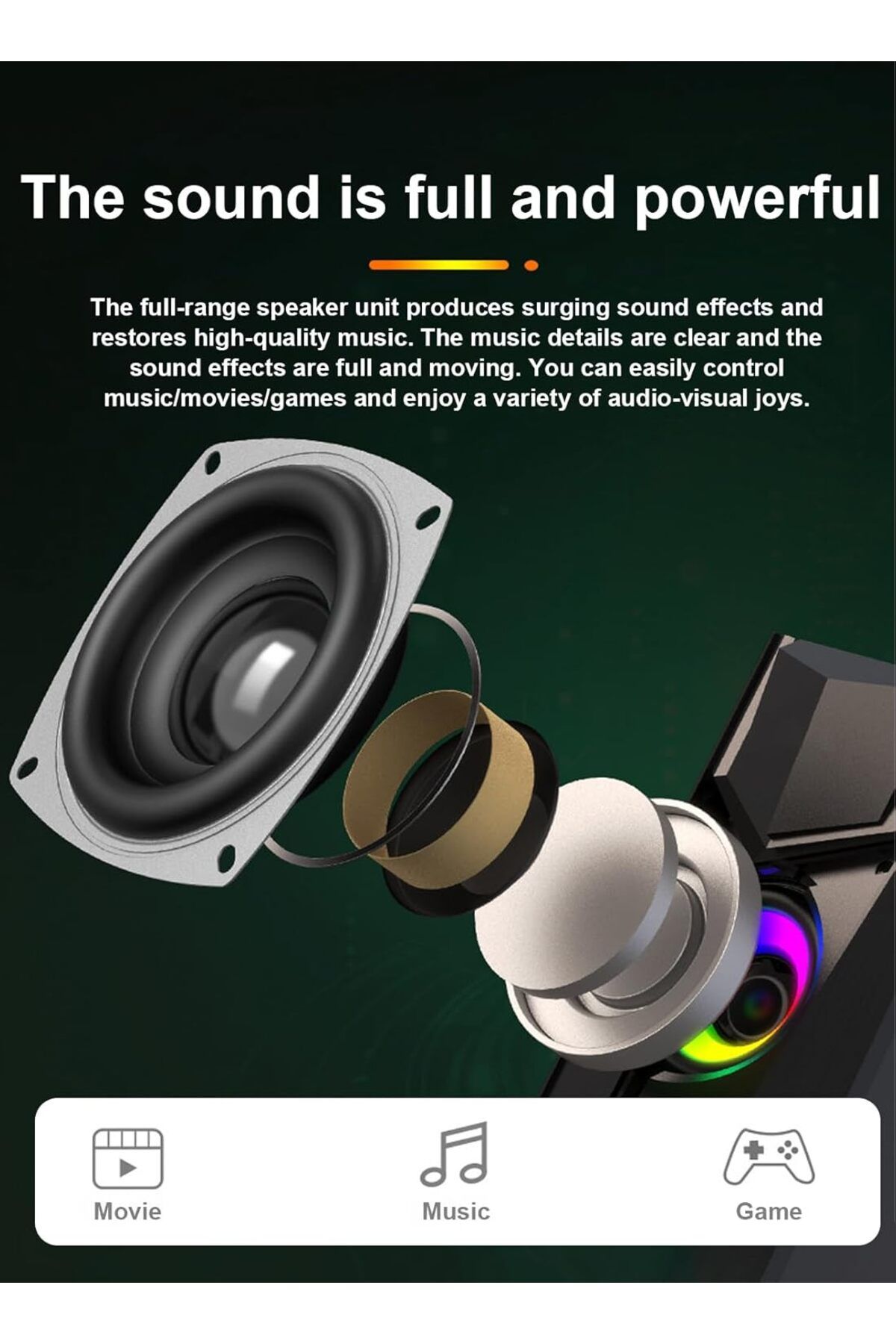 COOYA-Computer Speakers, USB Powered with  LED Light Modes, Enhanced Bass and Easy-Access Volume Control 4