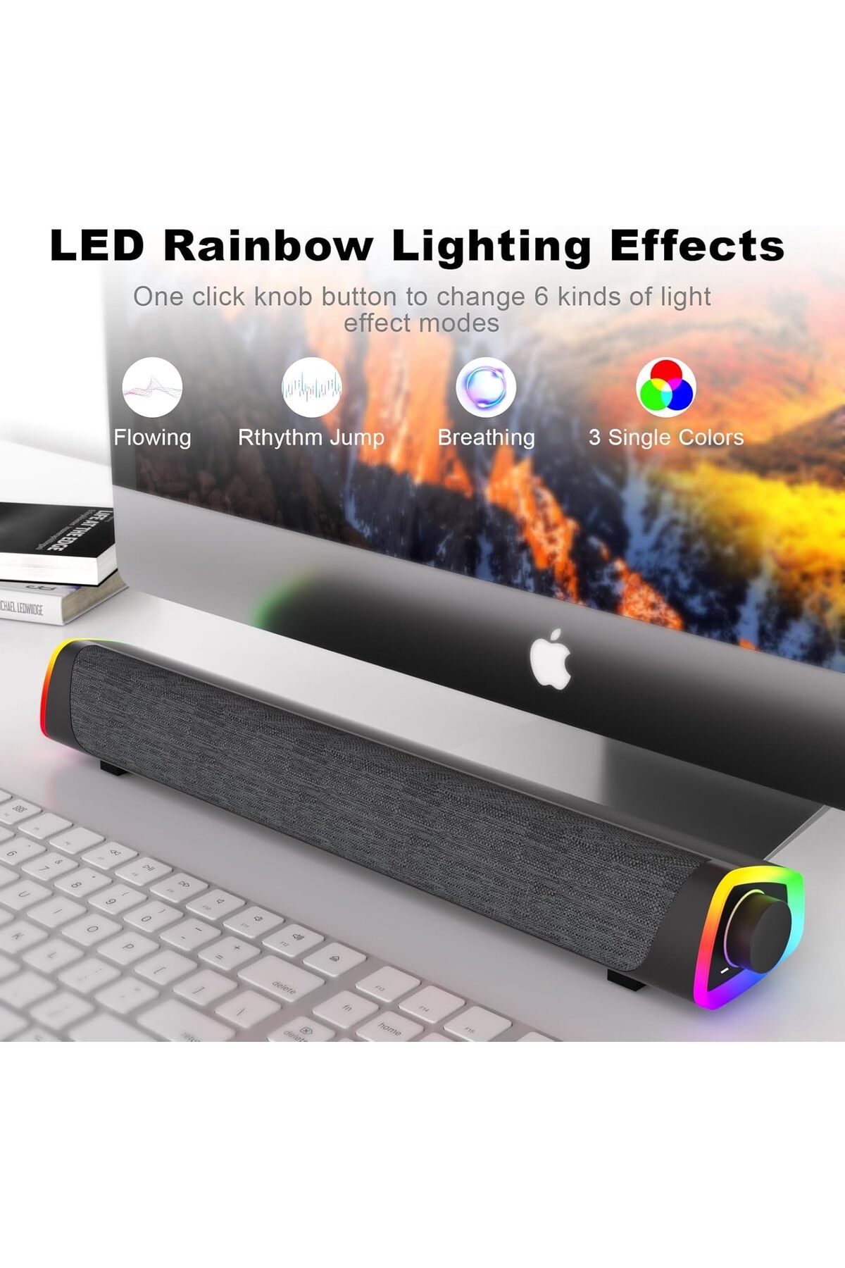 COOYA-سماعات بلوتوث للكمبيوتر الشخصي، زر تحكم الكل في واحد مع أضواء LED، سلكي يعمل عبر USB 5